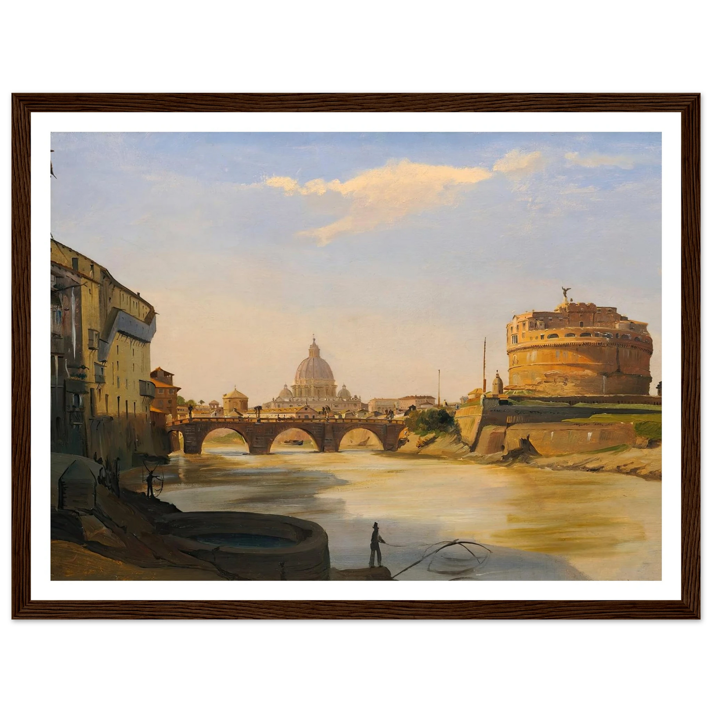 View Of The Castel Sant’angelo, Rome Art Print | Ippolito Caffi - Framed Poster - 30x40 cm / 12x16″ - Black frame