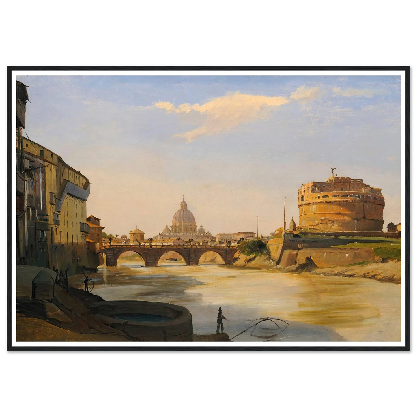View Of The Castel Sant’angelo, Rome Art Print | Ippolito Caffi - Framed Poster - 30x40 cm / 12x16″ - Black frame