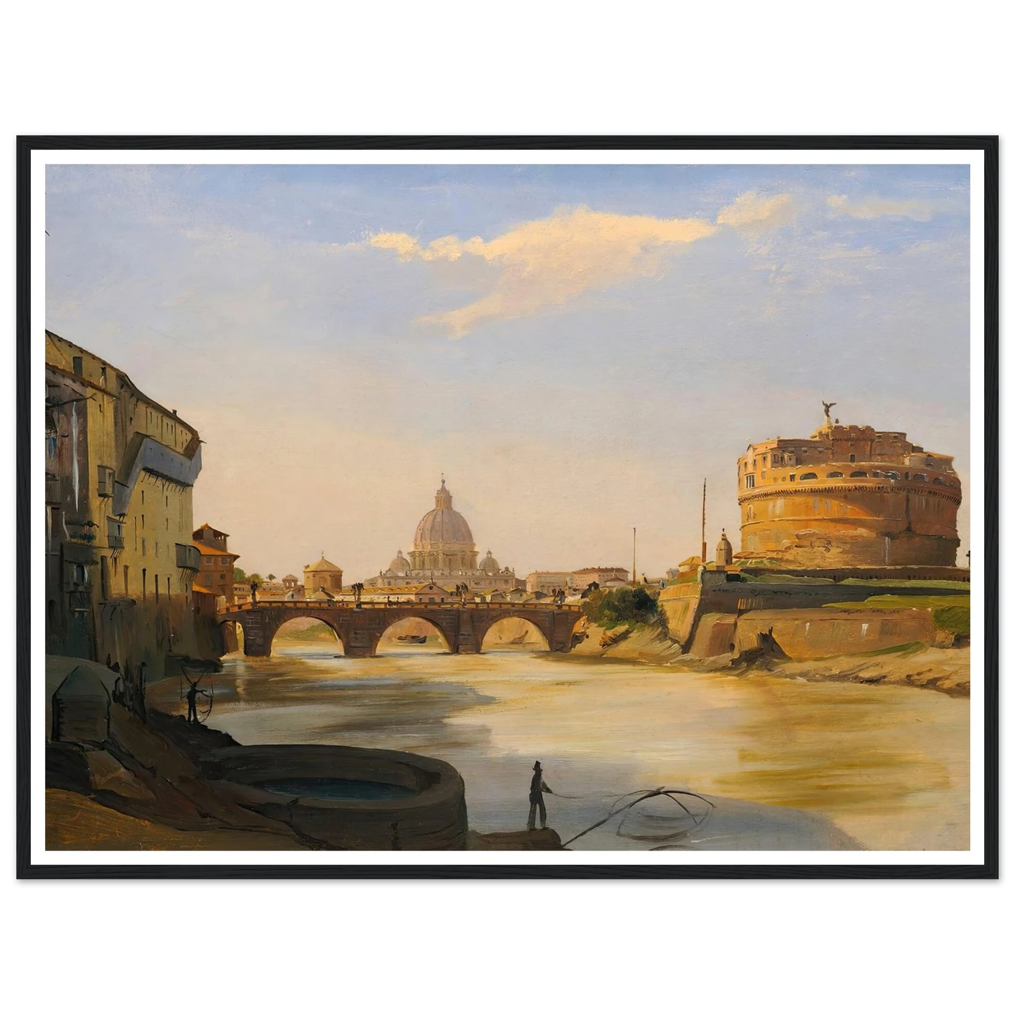 View Of The Castel Sant’angelo, Rome Art Print | Ippolito Caffi - Framed Poster - 30x40 cm / 12x16″ - Black frame