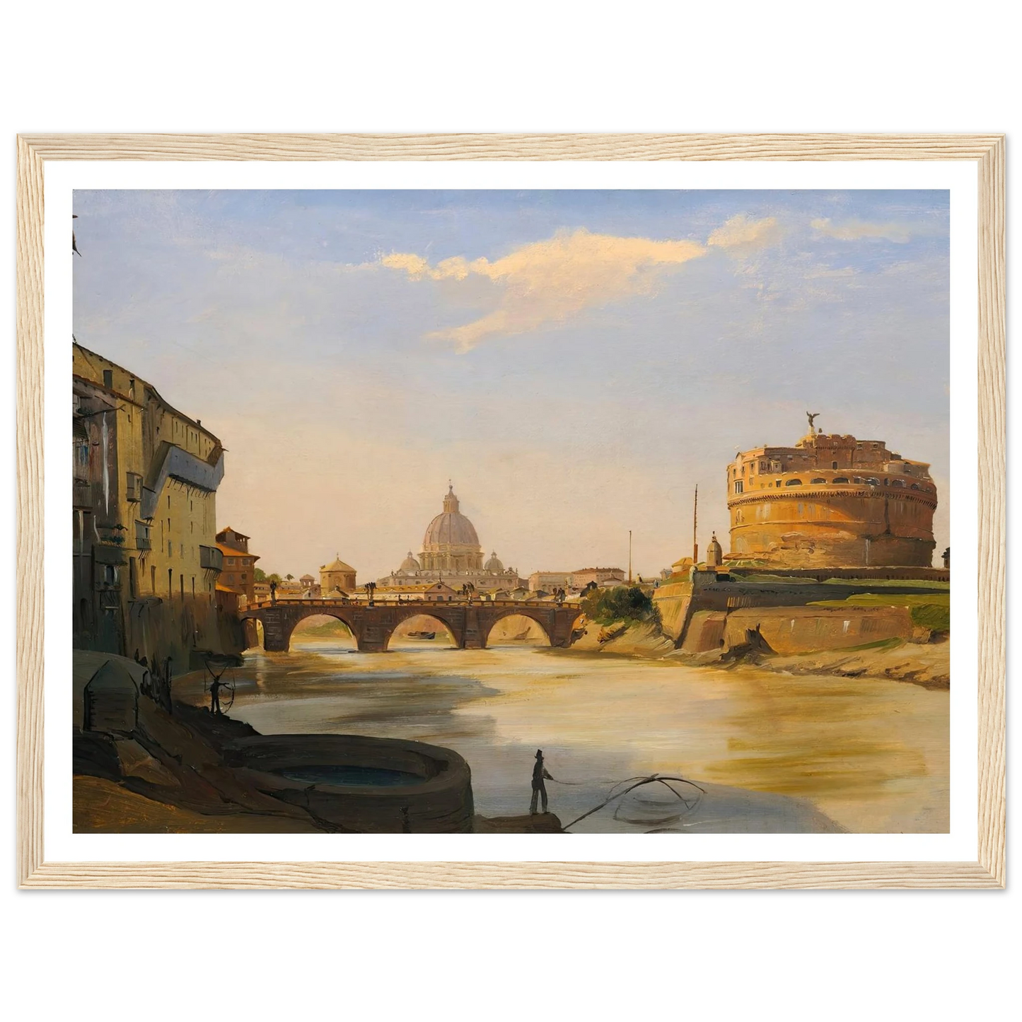 View Of The Castel Sant’angelo, Rome Art Print | Ippolito Caffi - Framed Poster - 30x40 cm / 12x16″ - Black frame