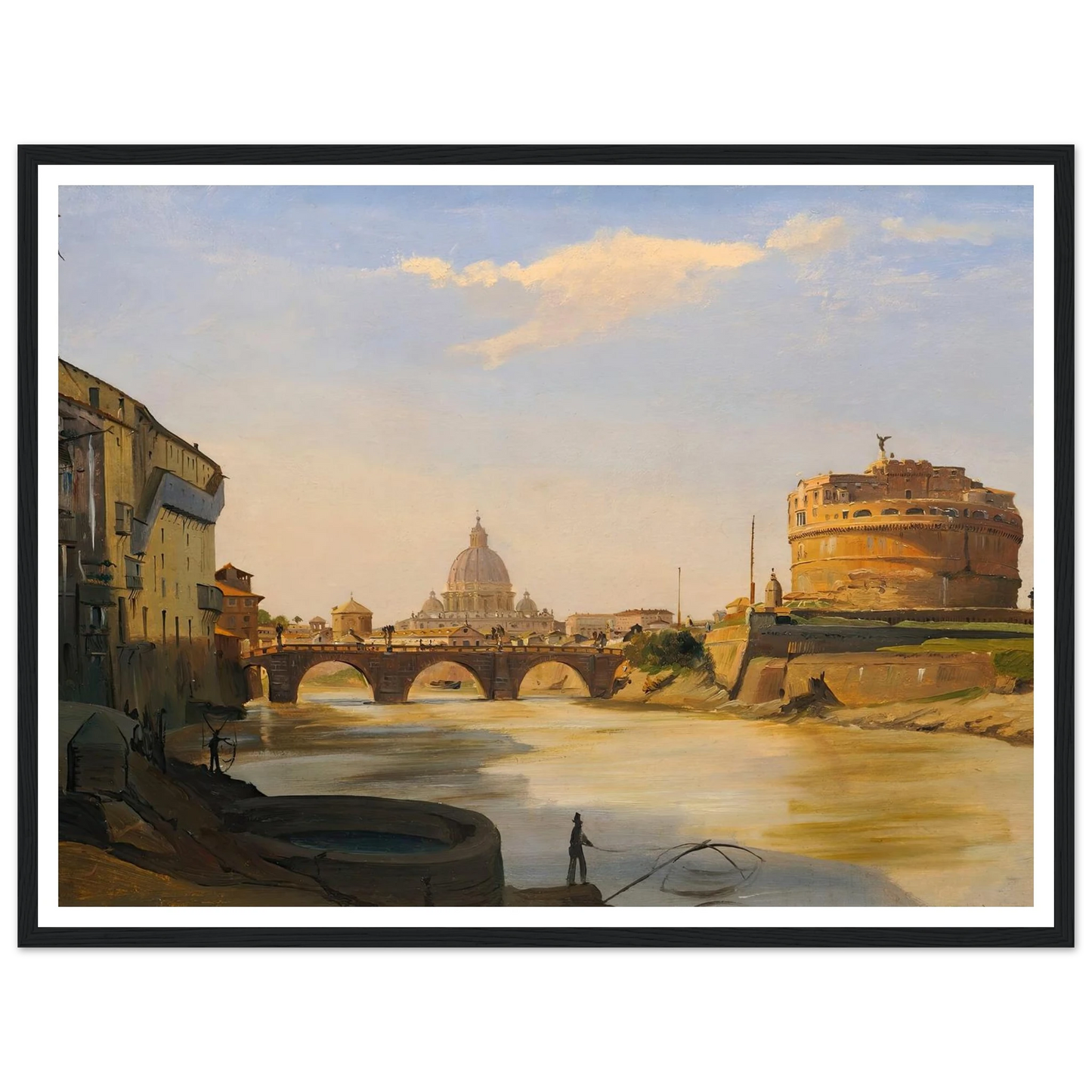 View Of The Castel Sant’angelo, Rome Art Print | Ippolito Caffi - Framed Poster - 30x40 cm / 12x16″ - Black frame