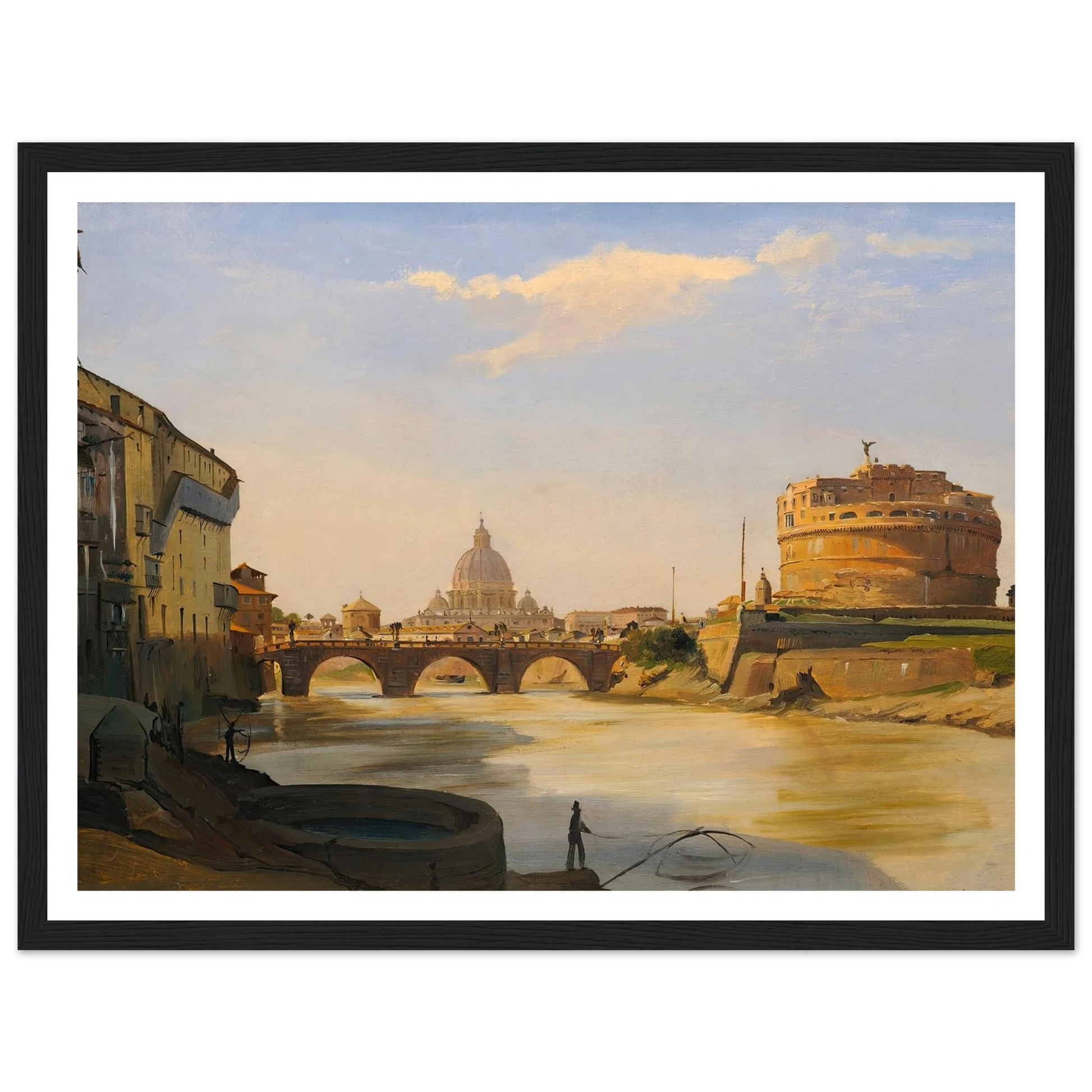 View Of The Castel Sant’angelo, Rome Art Print | Ippolito Caffi - Framed Poster - 30x40 cm / 12x16″ - Black frame