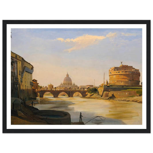 View Of The Castel Sant’angelo, Rome Art Print | Ippolito Caffi - Framed Poster - 30x40 cm / 12x16″ - Black frame