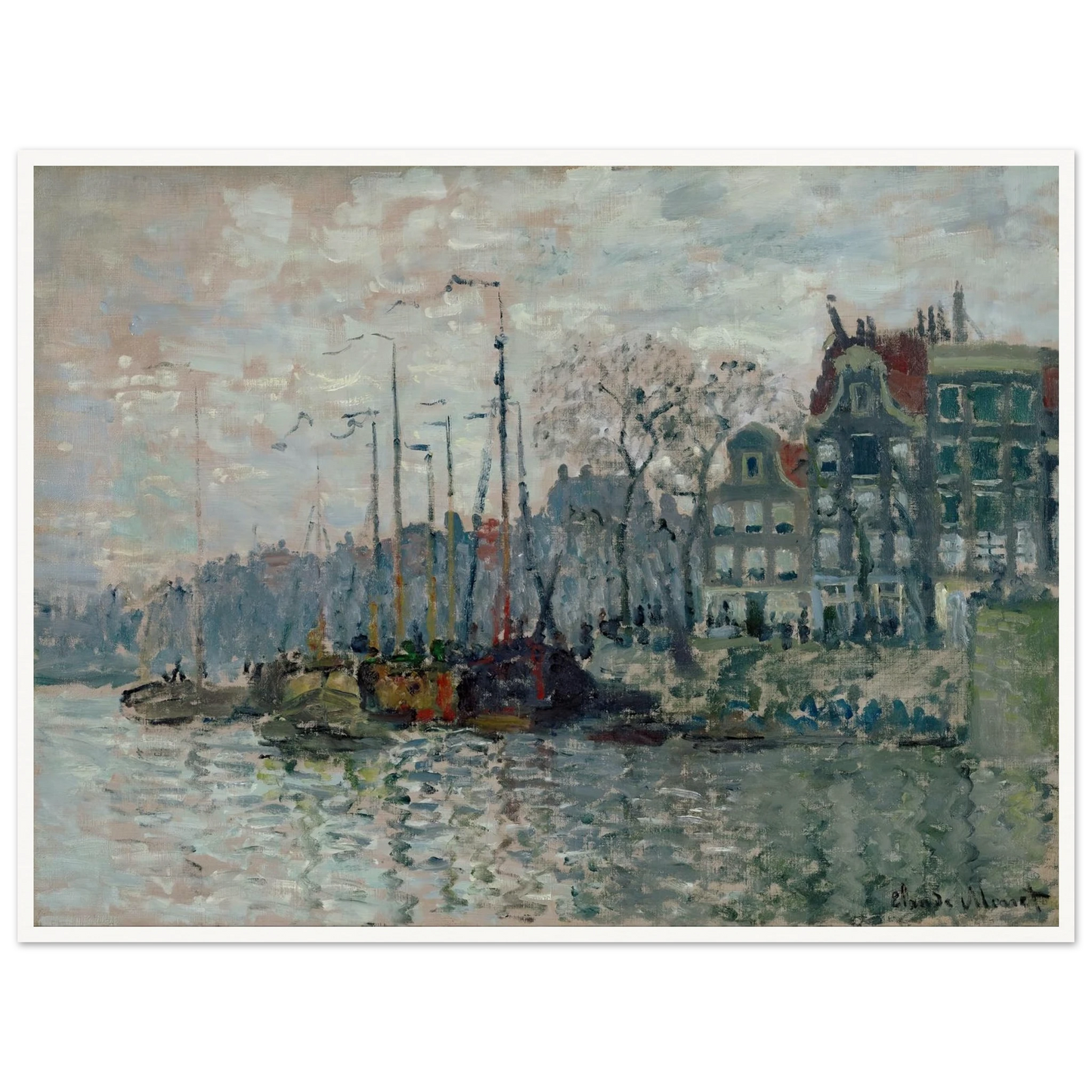 View of the Prins Hendrikkade and the Kromme Waal in Amsterdam (1874) Art Print | Claude Monet - Framed Poster - 30x40 cm / 12x16″ - Black frame
