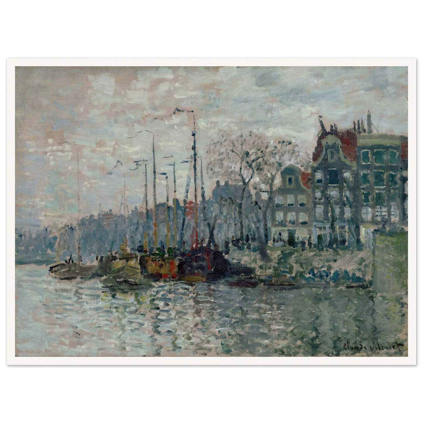 View of the Prins Hendrikkade and the Kromme Waal in Amsterdam (1874) Art Print | Claude Monet - Framed Poster - 30x40 cm / 12x16″ - Black frame