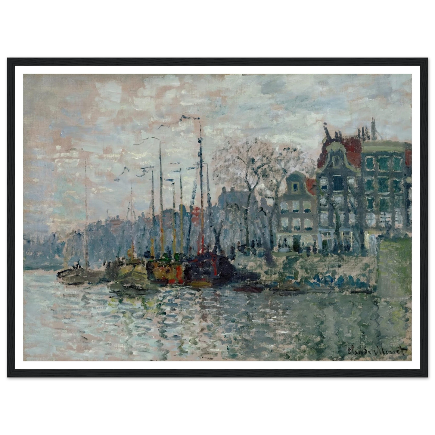 View of the Prins Hendrikkade and the Kromme Waal in Amsterdam (1874) Art Print | Claude Monet - Framed Poster - 30x40 cm / 12x16″ - Black frame