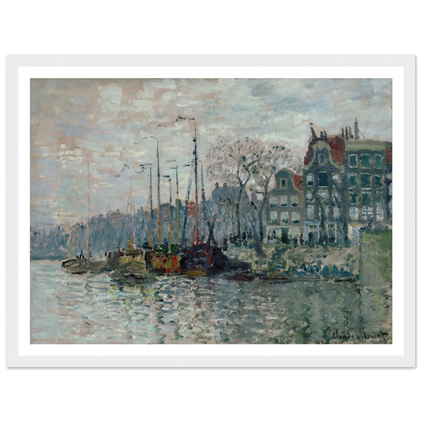 View of the Prins Hendrikkade and the Kromme Waal in Amsterdam (1874) Art Print | Claude Monet - Framed Poster - 30x40 cm / 12x16″ - Black frame