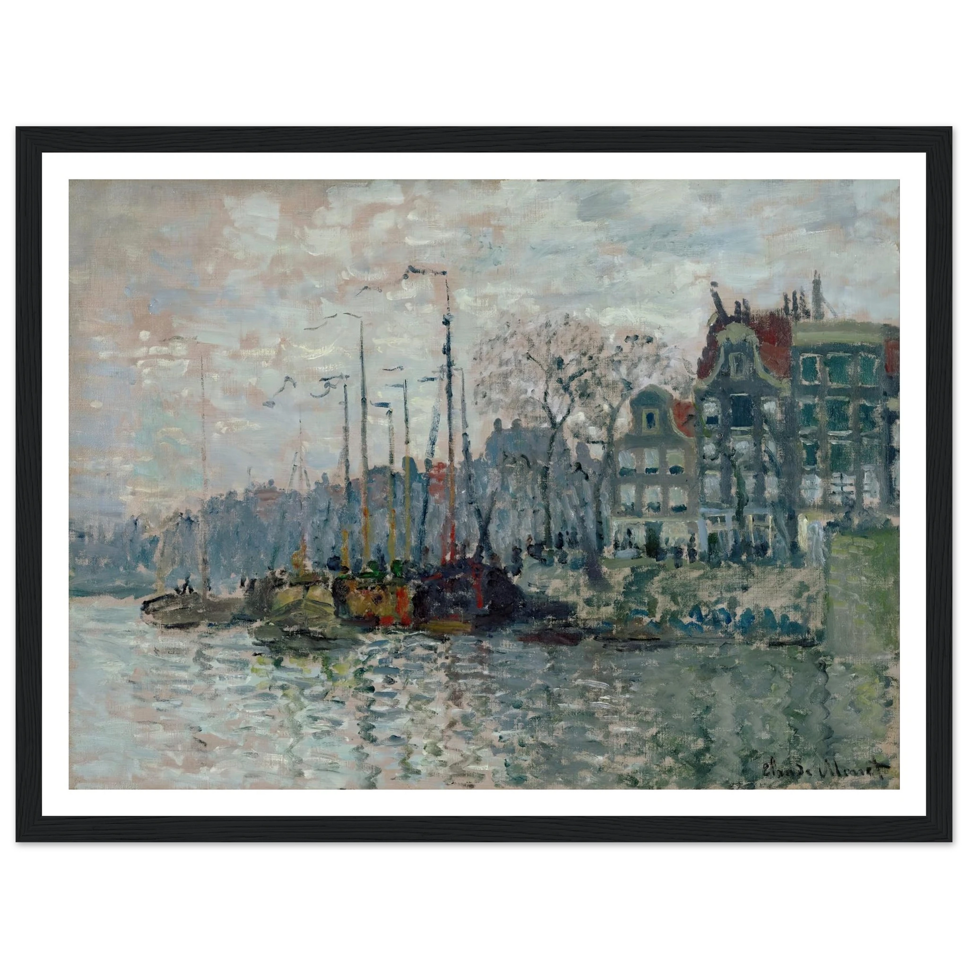 View of the Prins Hendrikkade and the Kromme Waal in Amsterdam (1874) Art Print | Claude Monet - Framed Poster - 30x40 cm / 12x16″ - Black frame
