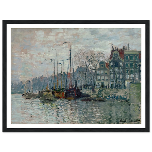 View of the Prins Hendrikkade and the Kromme Waal in Amsterdam (1874) Art Print | Claude Monet - Framed Poster - 30x40 cm / 12x16″ - Black frame