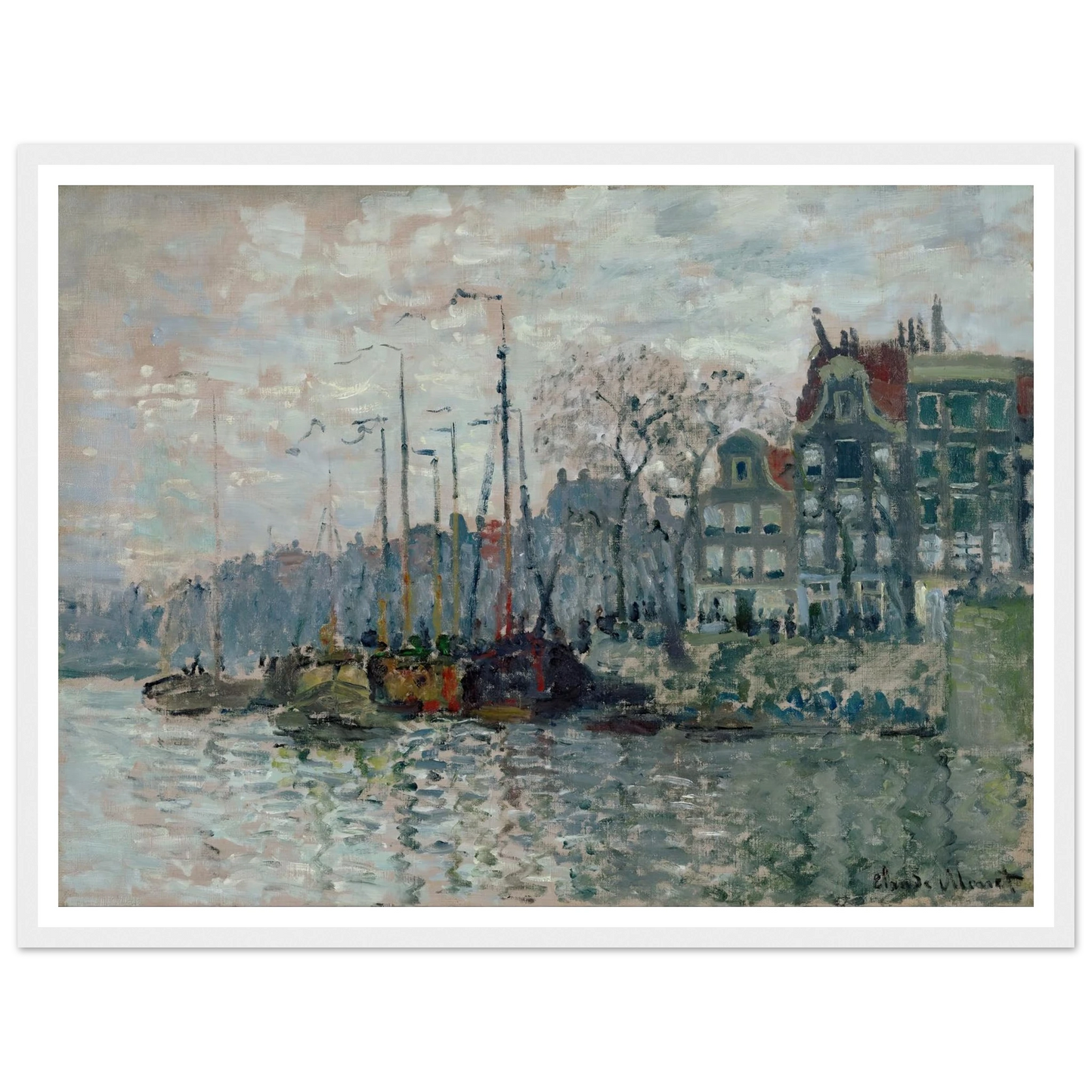 View of the Prins Hendrikkade and the Kromme Waal in Amsterdam (1874) Art Print | Claude Monet - Framed Poster - 30x40 cm / 12x16″ - Black frame