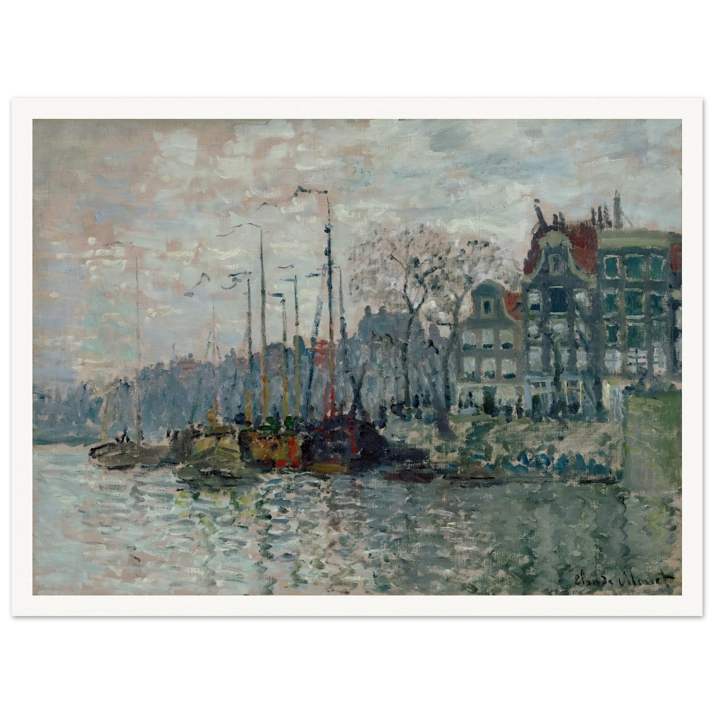 View of the Prins Hendrikkade and the Kromme Waal in Amsterdam (1874) Art Print | Claude Monet - Framed Poster - 30x40 cm / 12x16″ - Black frame