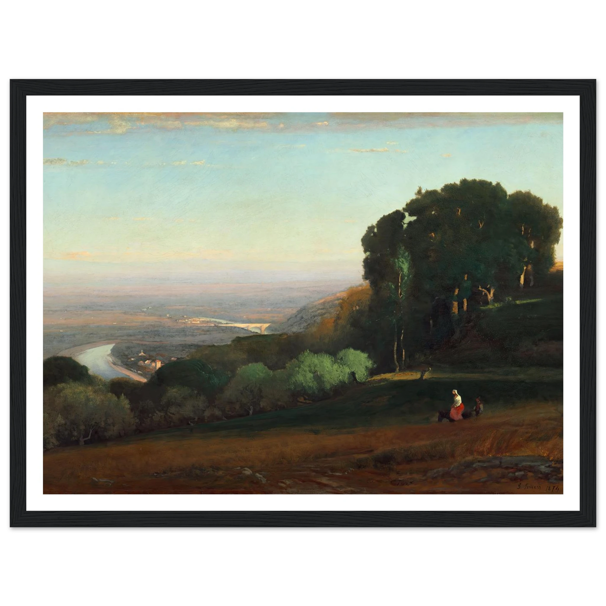 View of the Tiber near Perugia (1872-1874) Art Print | George Inness - Framed Poster - 30x40 cm / 12x16″ - Black frame
