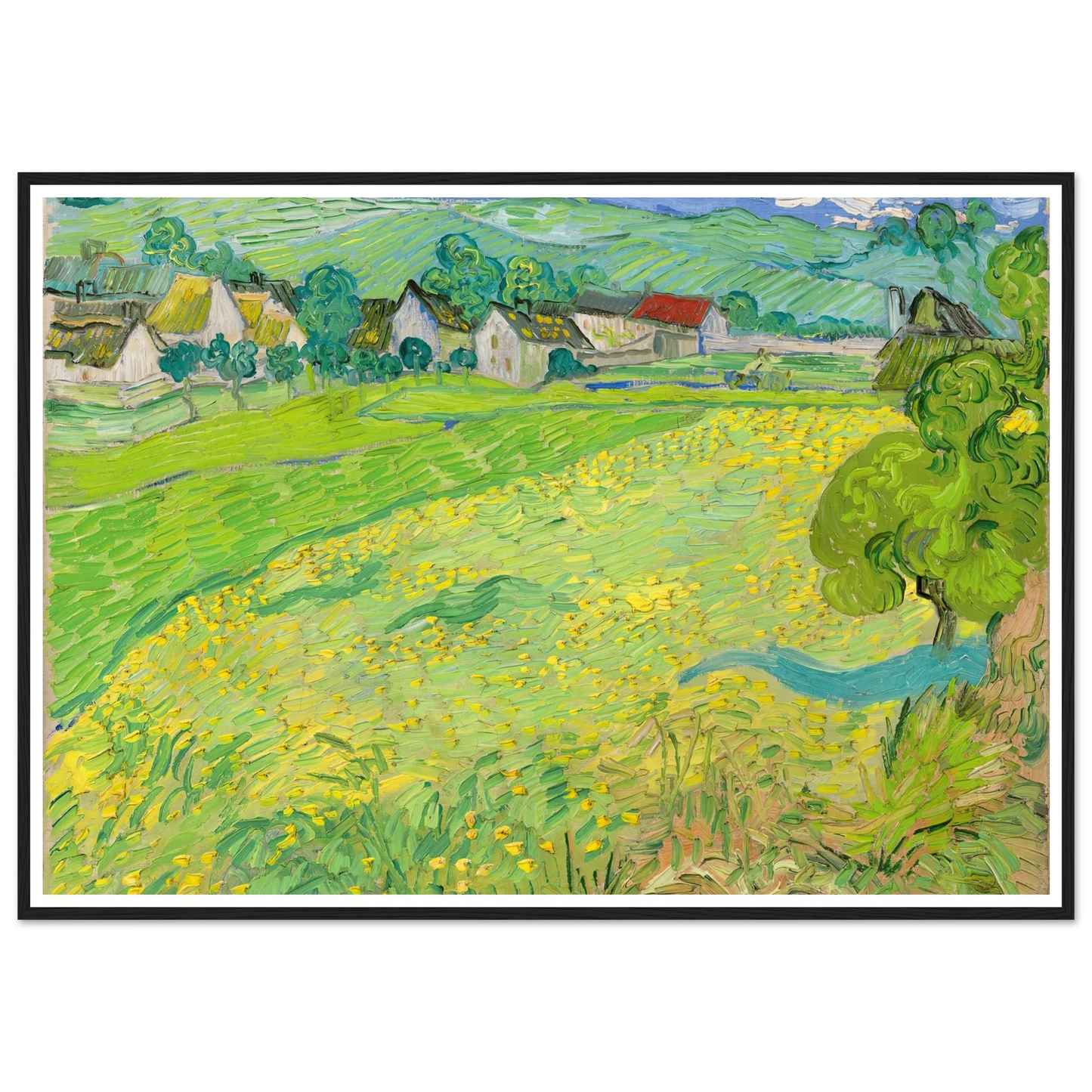 View of Vessenots Near Auvers (1890) Art Print | Vincent van Gogh - Framed Poster - 30x40 cm / 12x16″ - Black frame