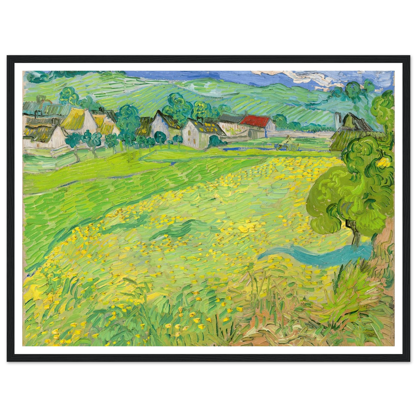 View of Vessenots Near Auvers (1890) Art Print | Vincent van Gogh - Framed Poster - 30x40 cm / 12x16″ - Black frame