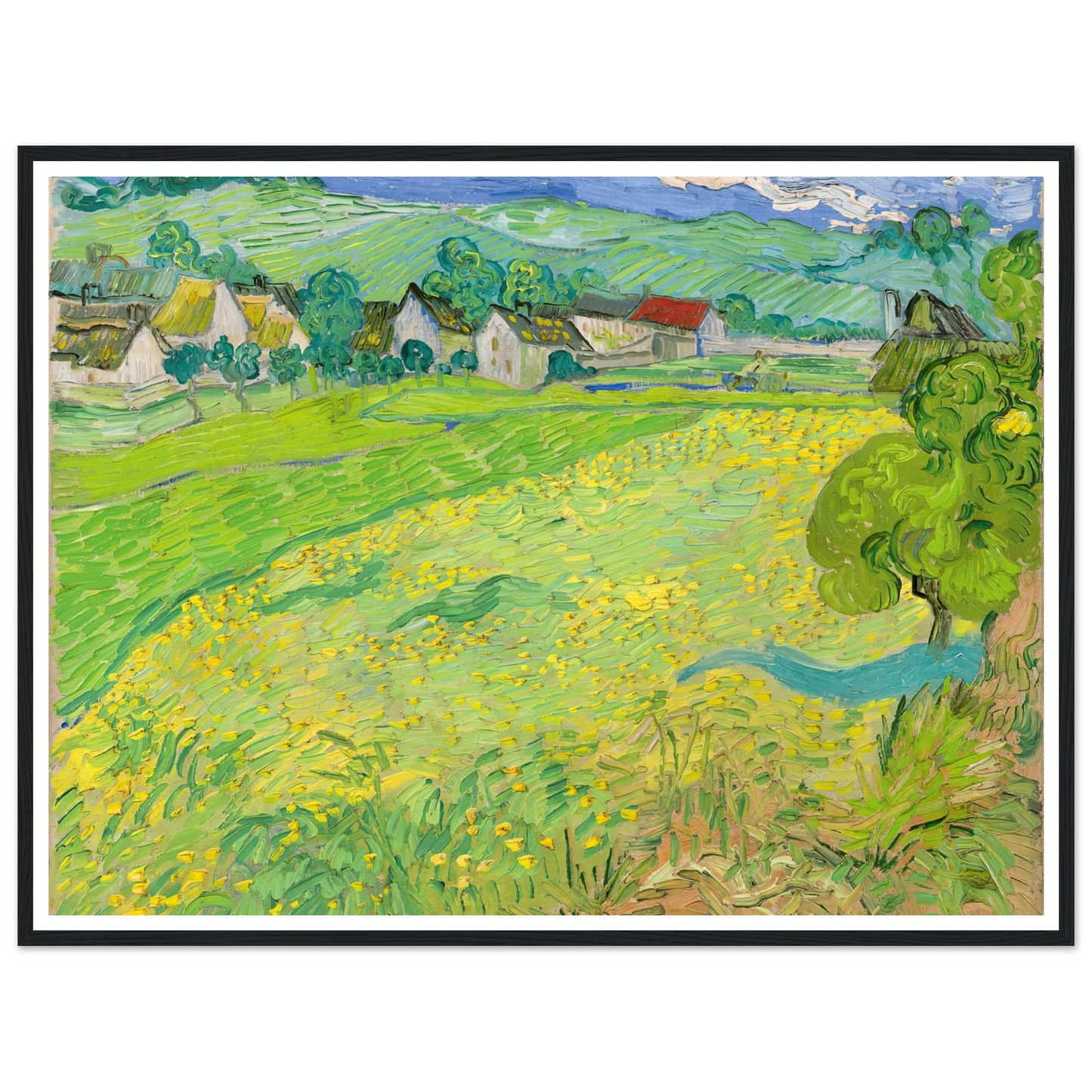 View of Vessenots Near Auvers (1890) Art Print | Vincent van Gogh - Framed Poster - 30x40 cm / 12x16″ - Black frame