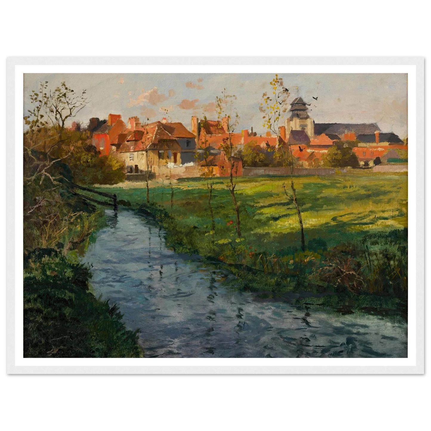 Village by a Stream Art Print | Frits Thaulow - Framed Poster - 30x40 cm / 12x16″ - Black frame
