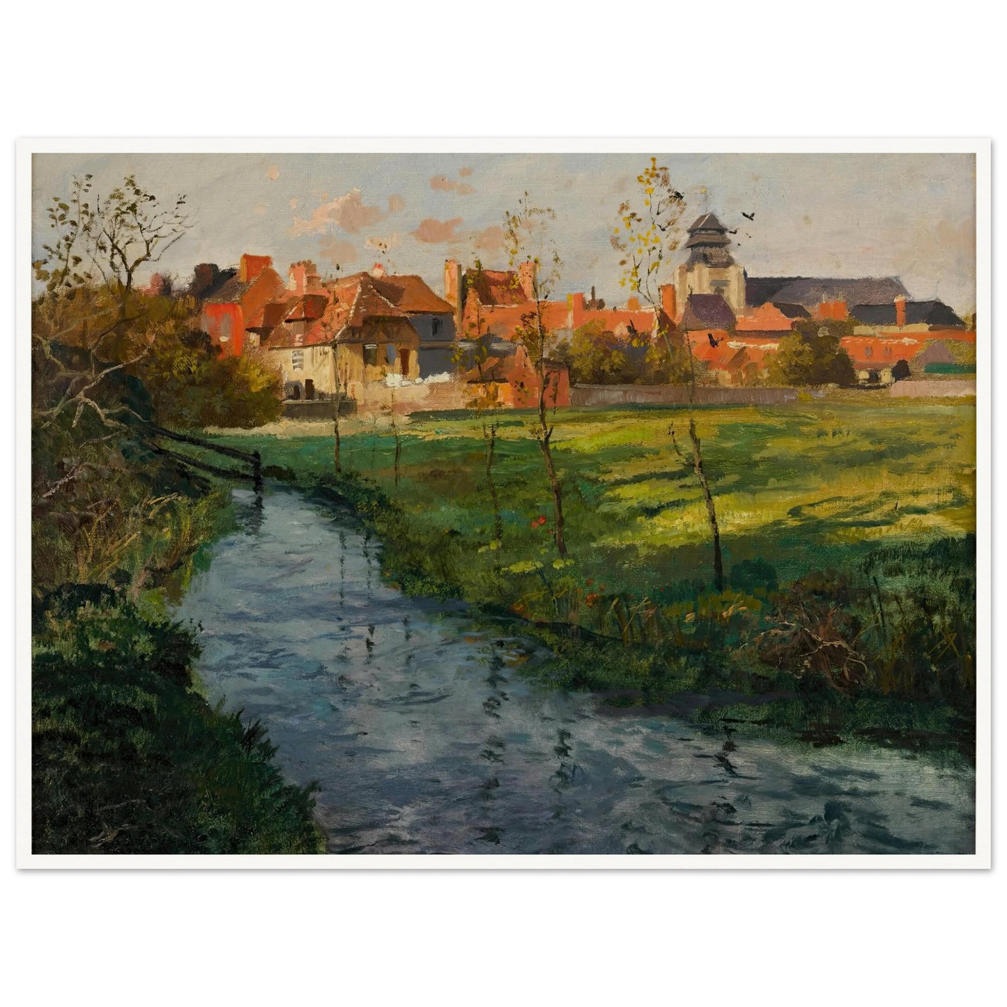 Village by a Stream Art Print | Frits Thaulow - Framed Poster - 30x40 cm / 12x16″ - Black frame