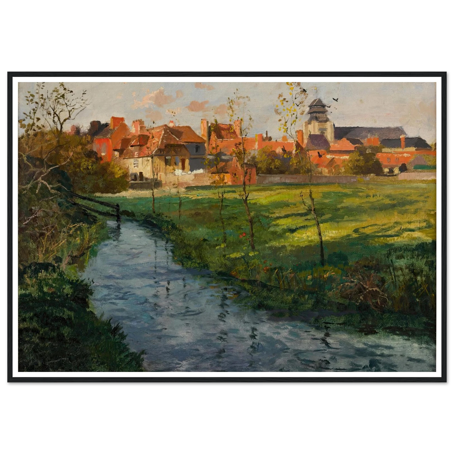 Village by a Stream Art Print | Frits Thaulow - Framed Poster - 30x40 cm / 12x16″ - Black frame