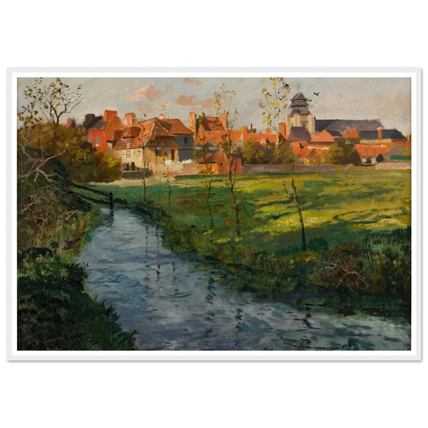Village by a Stream Art Print | Frits Thaulow - Framed Poster - 30x40 cm / 12x16″ - Black frame
