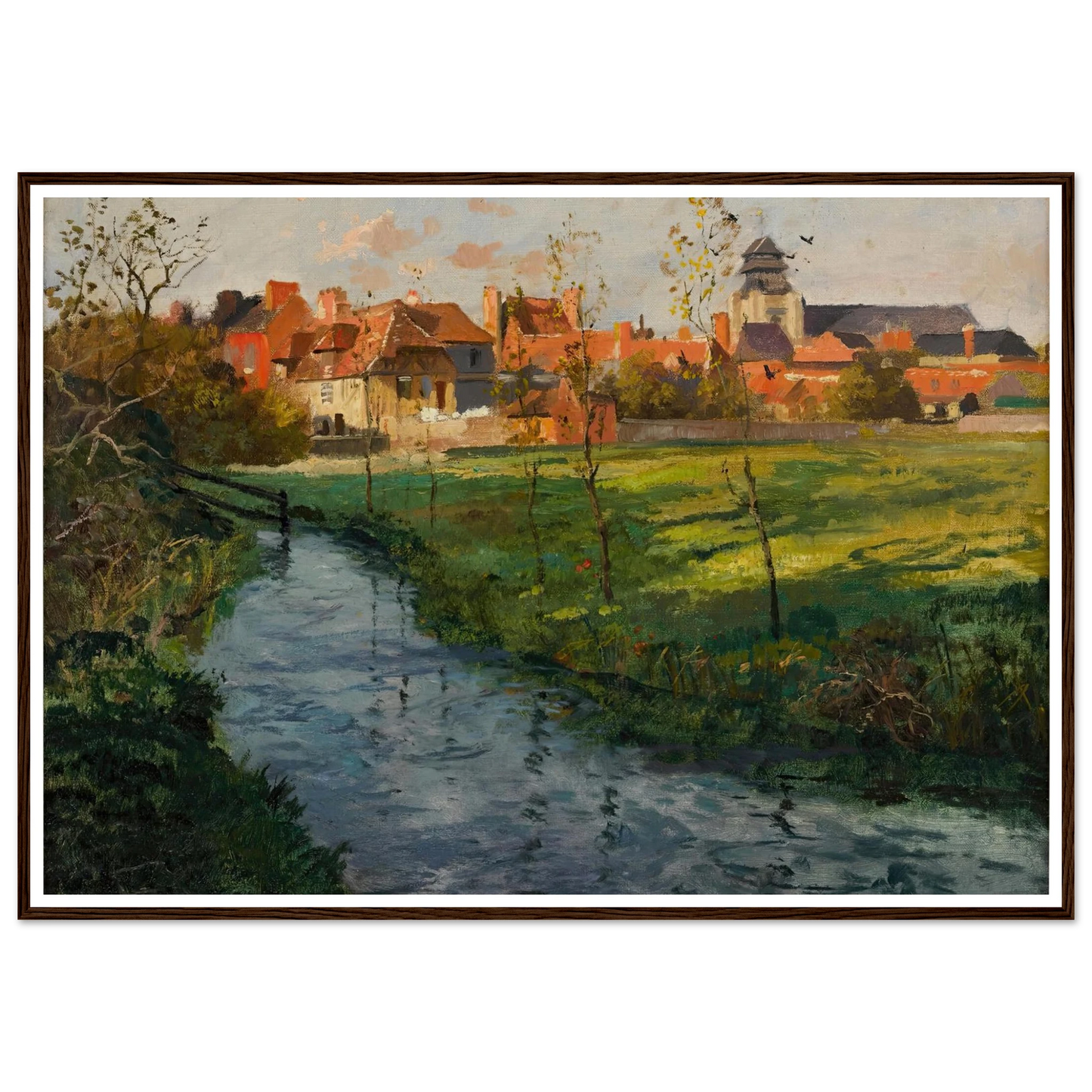 Village by a Stream Art Print | Frits Thaulow - Framed Poster - 30x40 cm / 12x16″ - Black frame