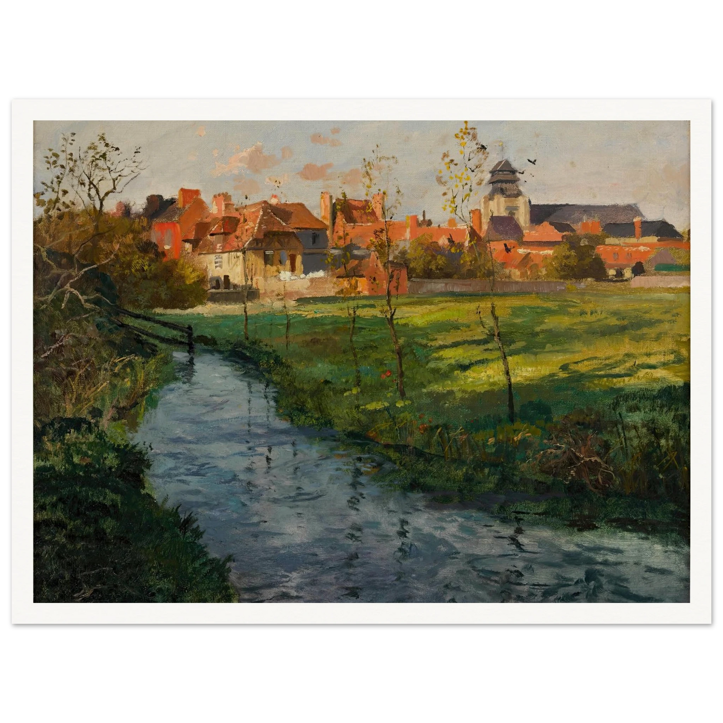 Village by a Stream Art Print | Frits Thaulow - Framed Poster - 30x40 cm / 12x16″ - Black frame