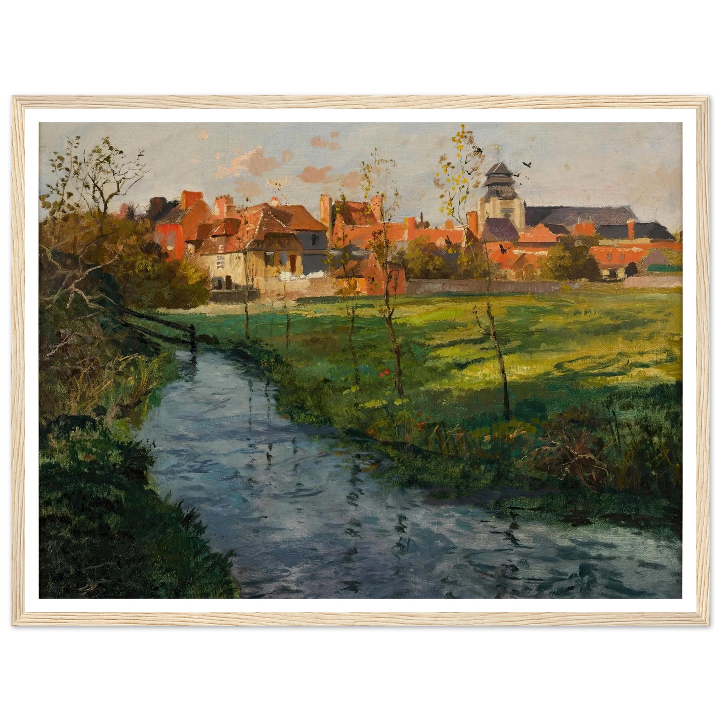 Village by a Stream Art Print | Frits Thaulow - Framed Poster - 30x40 cm / 12x16″ - Black frame