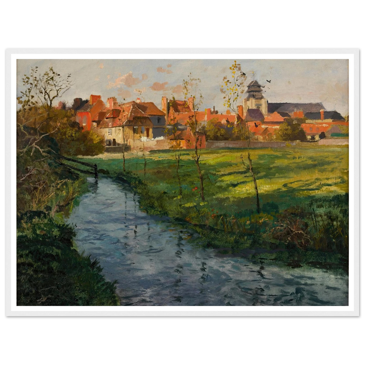 Village by a Stream Art Print | Frits Thaulow - Framed Poster - 30x40 cm / 12x16″ - Black frame