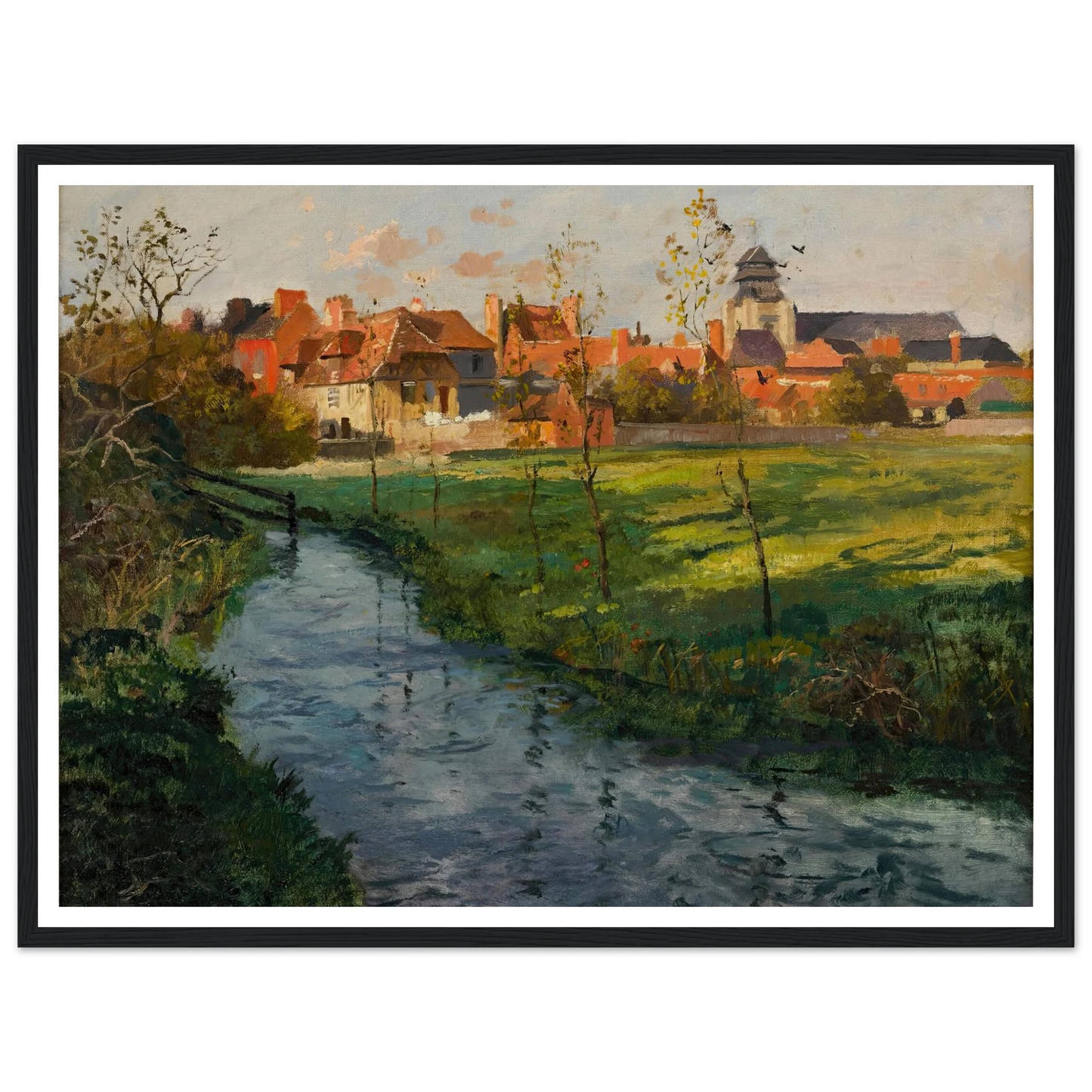 Village by a Stream Art Print | Frits Thaulow - Framed Poster - 30x40 cm / 12x16″ - Black frame