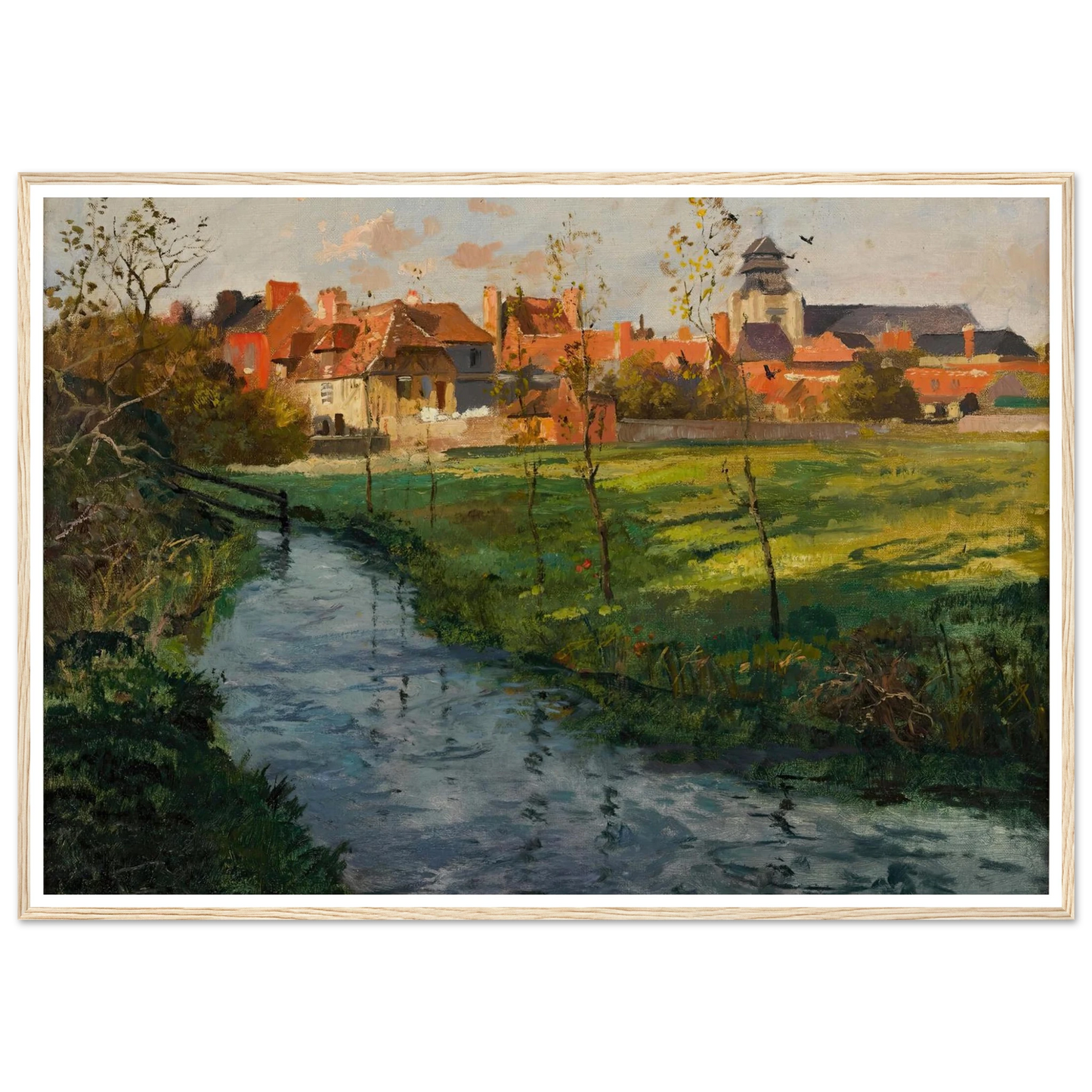 Village by a Stream Art Print | Frits Thaulow - Framed Poster - 30x40 cm / 12x16″ - Black frame