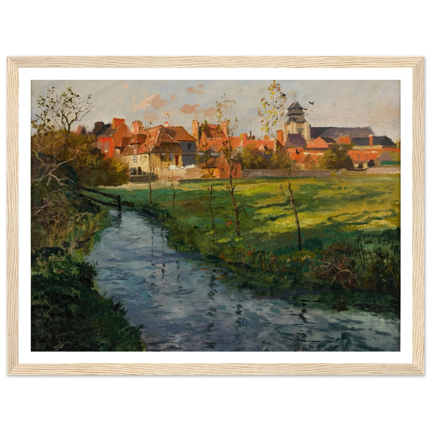 Village by a Stream Art Print | Frits Thaulow - Framed Poster - 30x40 cm / 12x16″ - Black frame