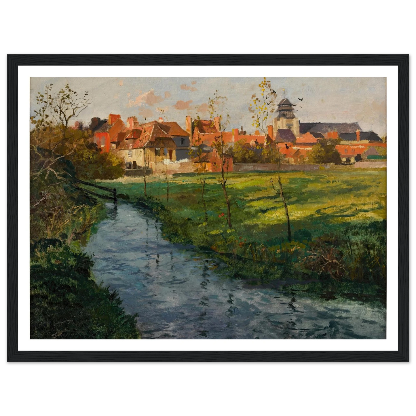 Village by a Stream Art Print | Frits Thaulow - Framed Poster - 30x40 cm / 12x16″ - Black frame
