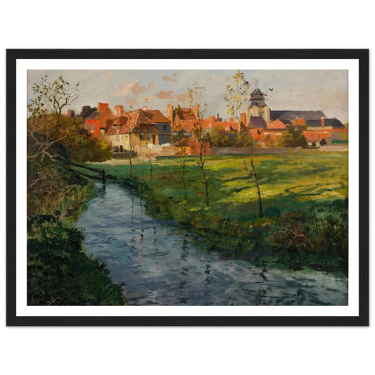 Village by a Stream Art Print | Frits Thaulow - Framed Poster - 30x40 cm / 12x16″ - Black frame