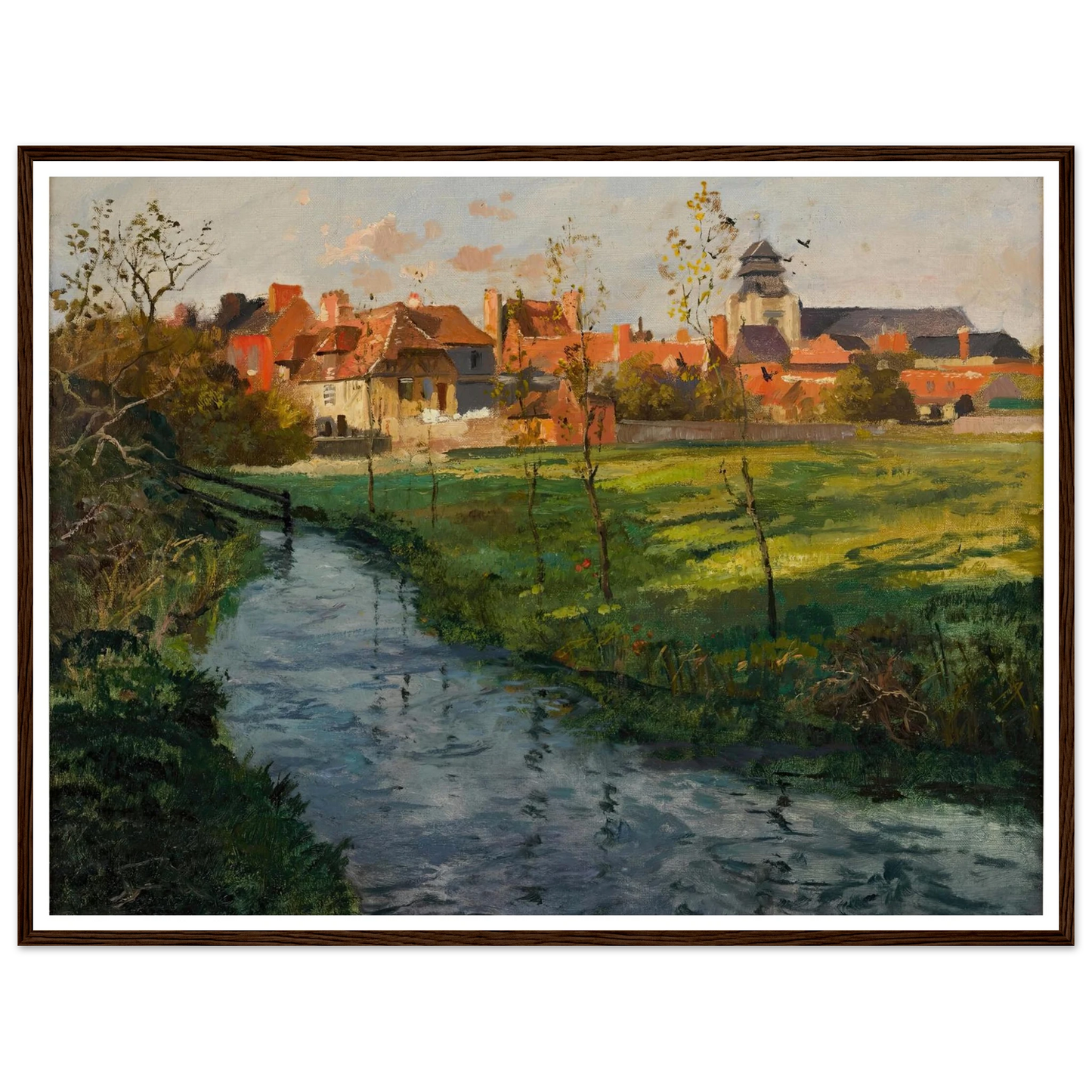 Village by a Stream Art Print | Frits Thaulow - Framed Poster - 30x40 cm / 12x16″ - Black frame