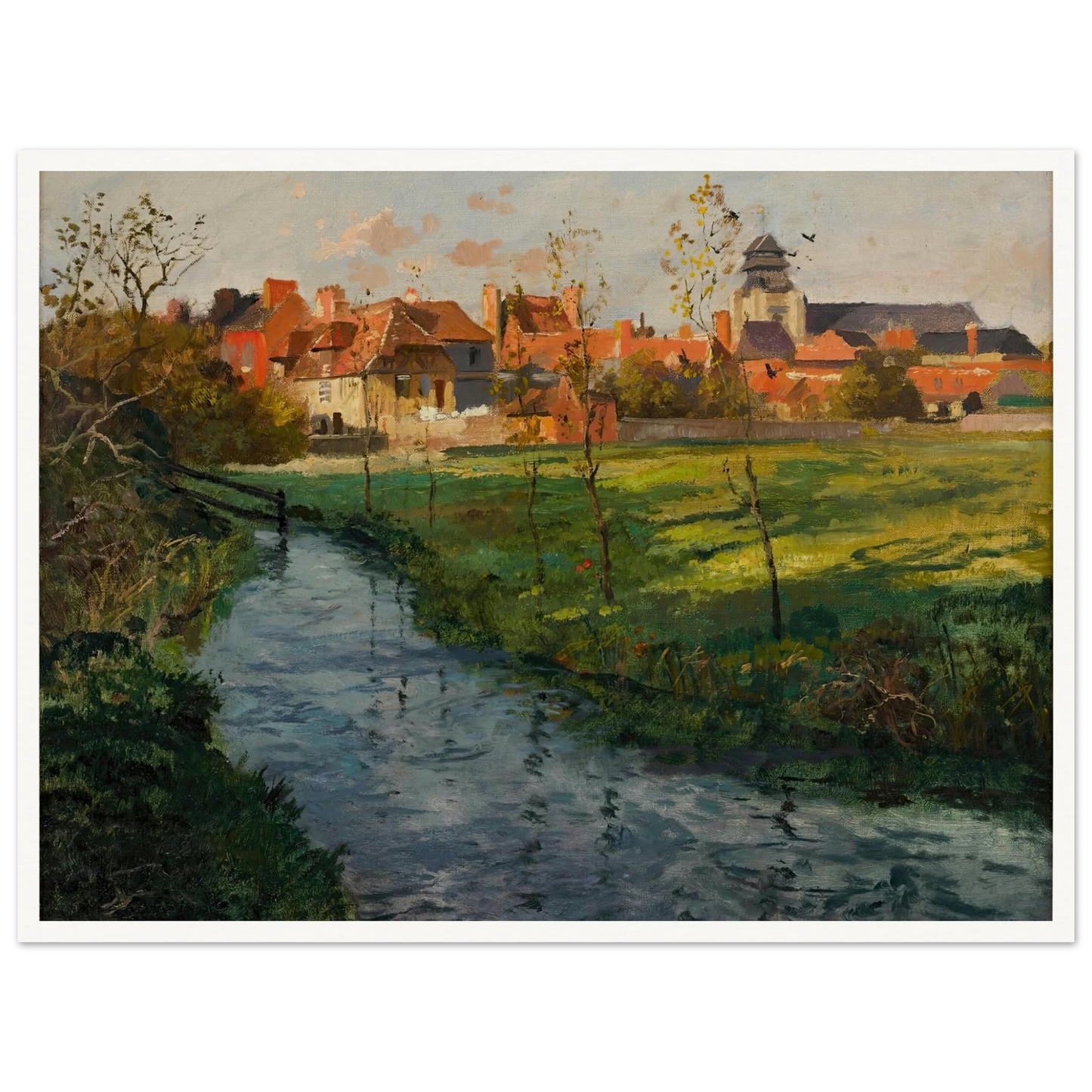 Village by a Stream Art Print | Frits Thaulow - Framed Poster - 30x40 cm / 12x16″ - Black frame