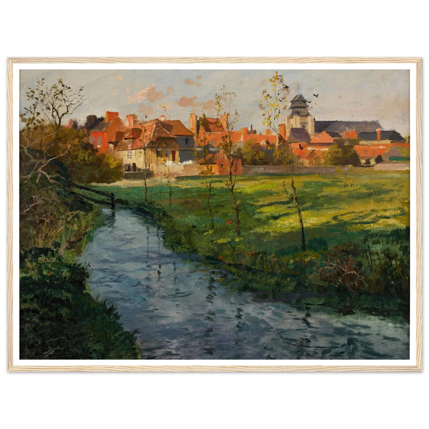 Village by a Stream Art Print | Frits Thaulow - Framed Poster - 30x40 cm / 12x16″ - Black frame