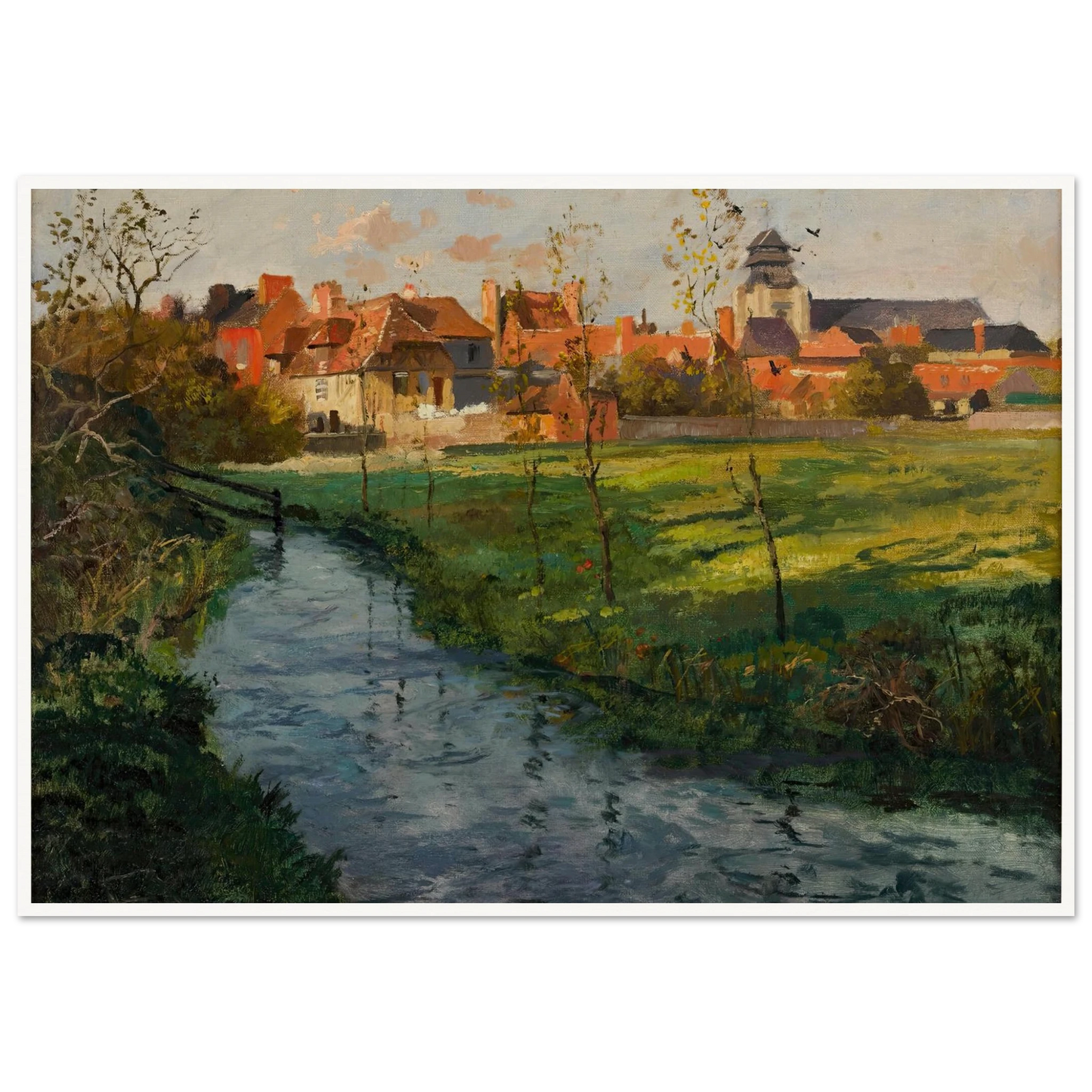 Village by a Stream Art Print | Frits Thaulow - Framed Poster - 30x40 cm / 12x16″ - Black frame