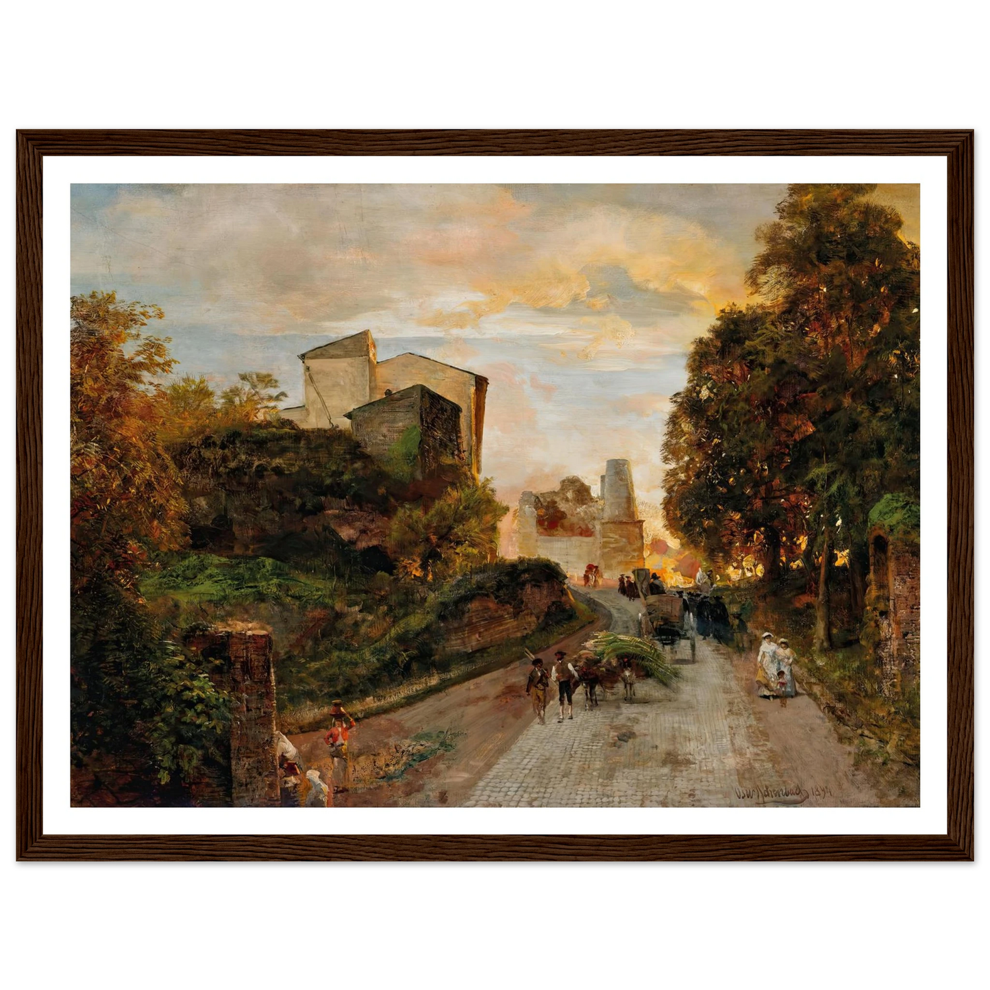 Village street at sunset (1894) Art Print | Oswald Achenbach - Framed Poster - 30x40 cm / 12x16″ - Black frame