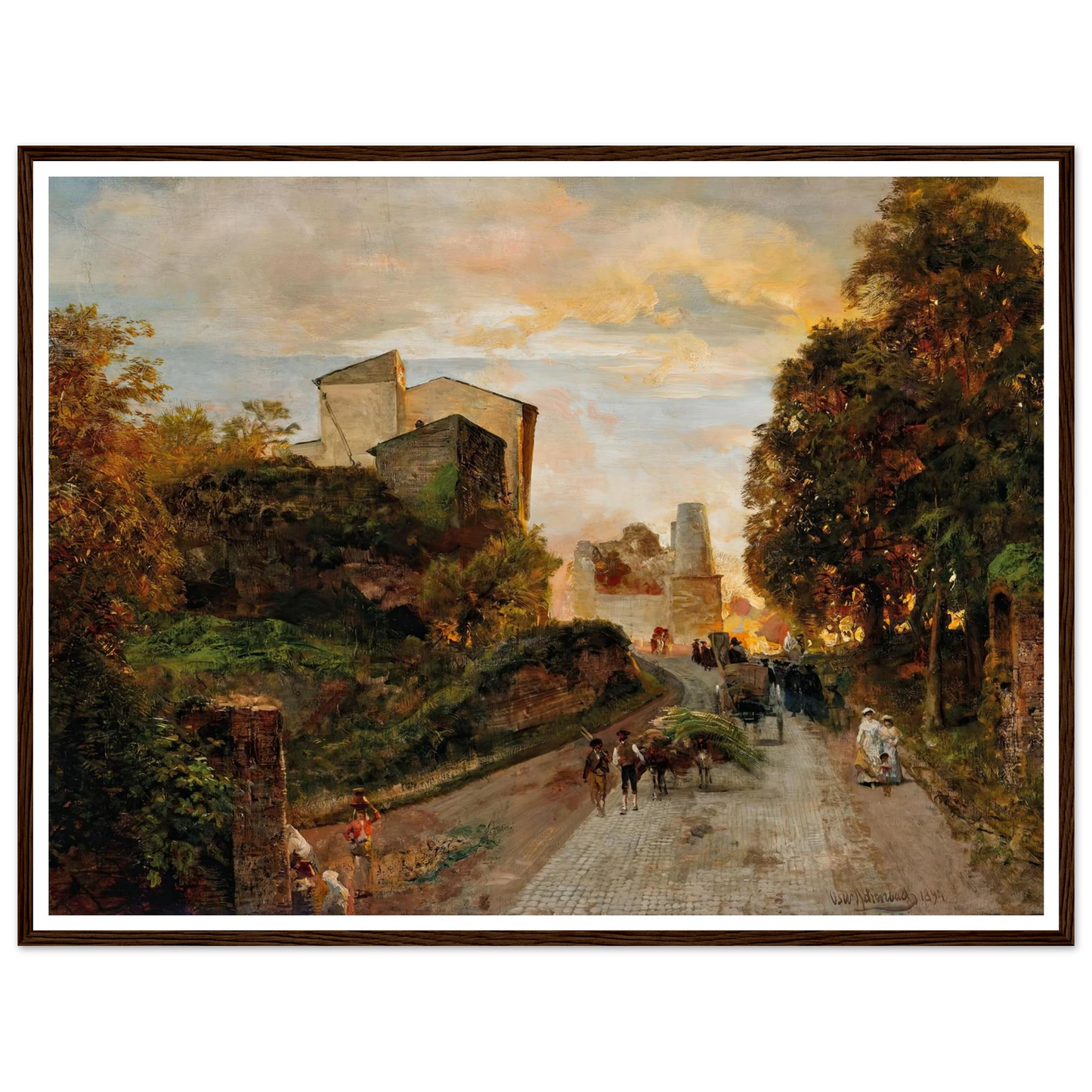 Village street at sunset (1894) Art Print | Oswald Achenbach - Framed Poster - 30x40 cm / 12x16″ - Black frame