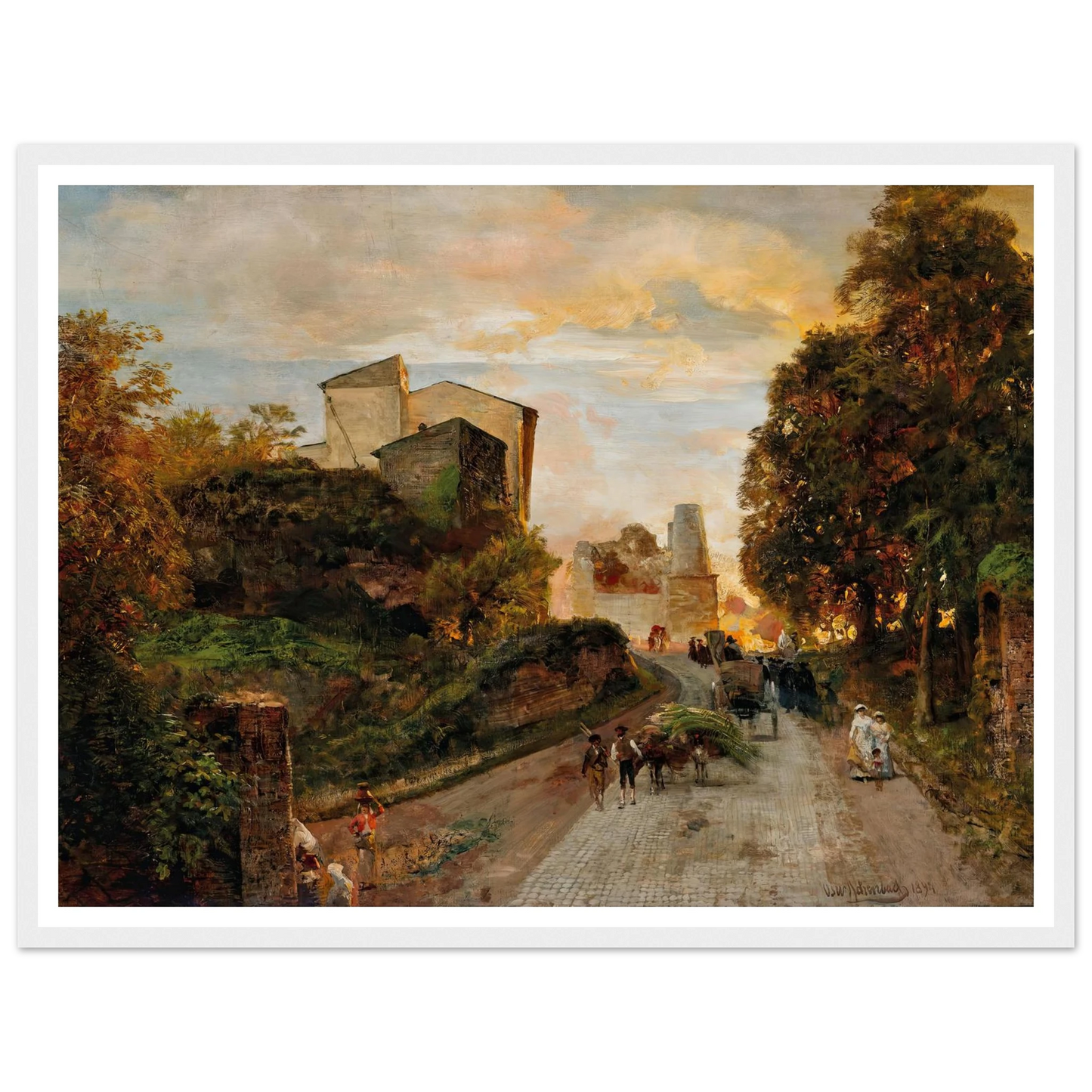 Village street at sunset (1894) Art Print | Oswald Achenbach - Framed Poster - 30x40 cm / 12x16″ - Black frame