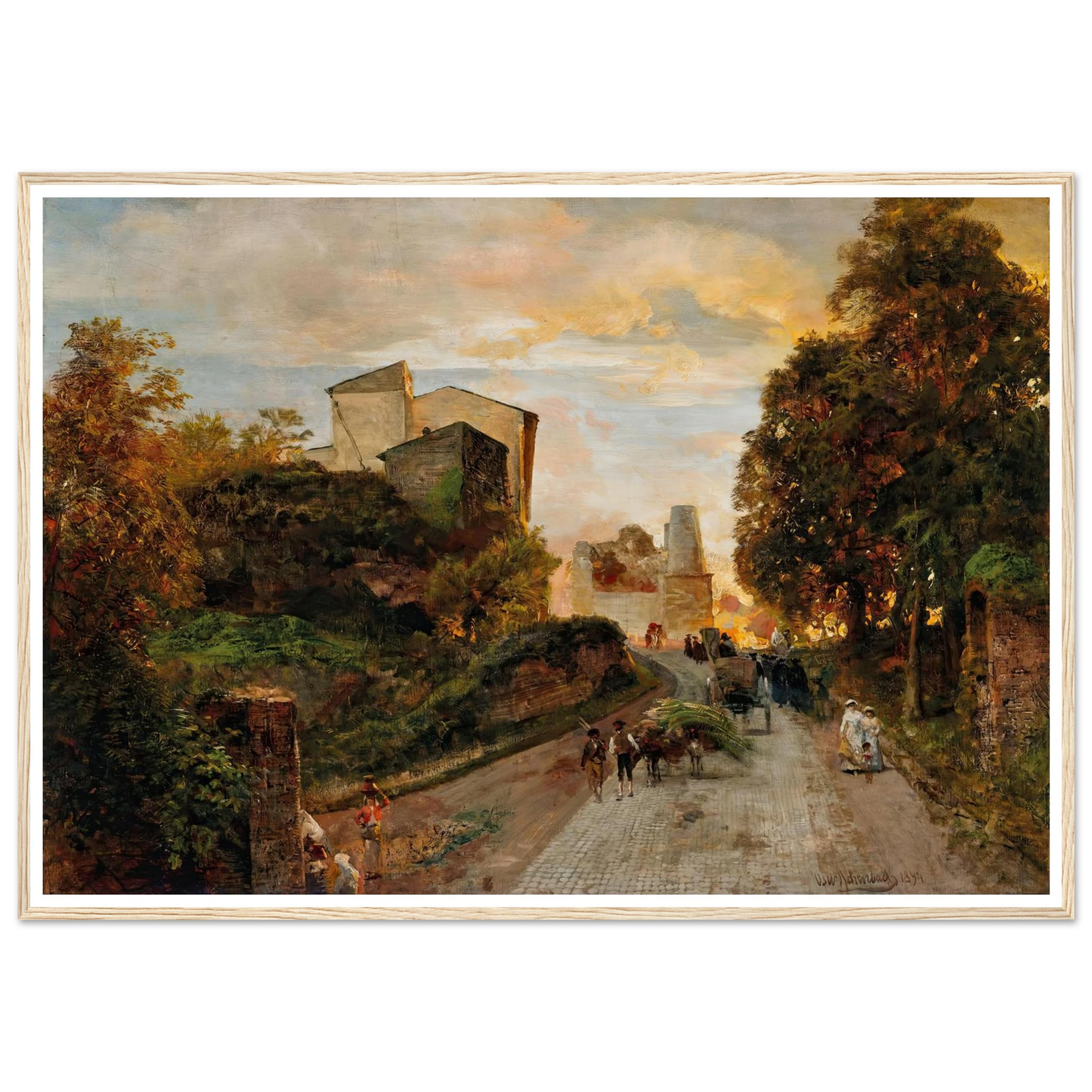 Village street at sunset (1894) Art Print | Oswald Achenbach - Framed Poster - 30x40 cm / 12x16″ - Black frame