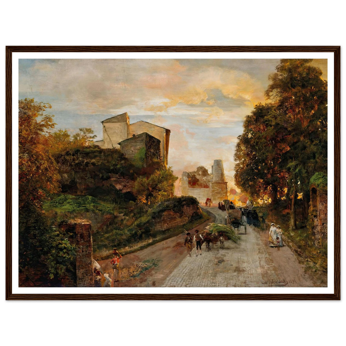 Village street at sunset (1894) Art Print | Oswald Achenbach - Framed Poster - 30x40 cm / 12x16″ - Black frame