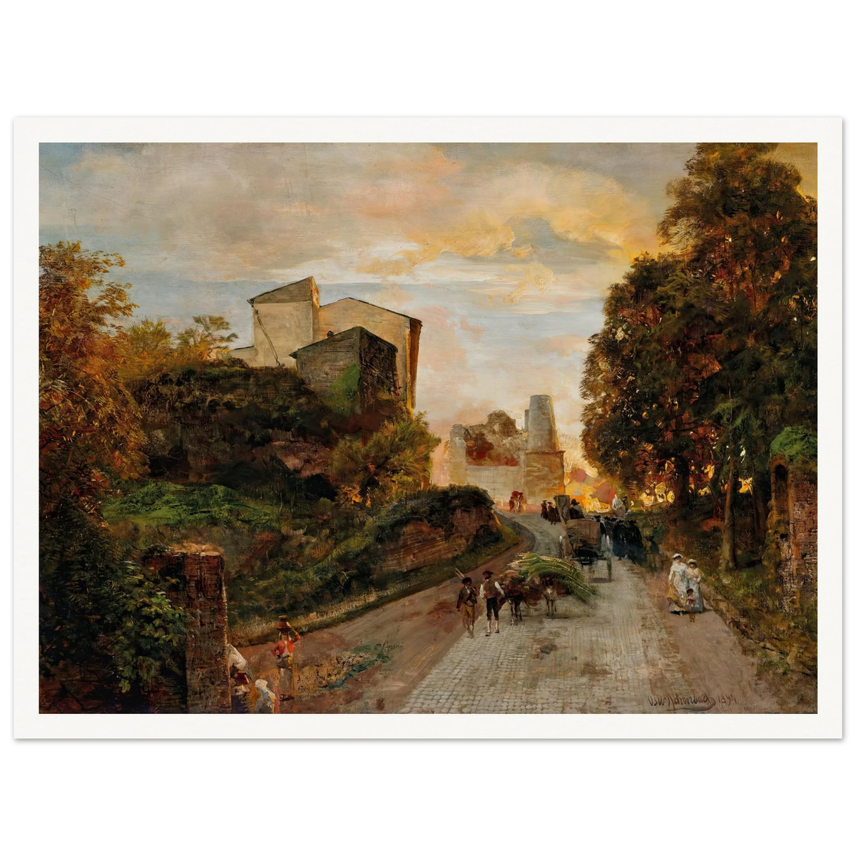 Village street at sunset (1894) Art Print | Oswald Achenbach - Framed Poster - 30x40 cm / 12x16″ - Black frame