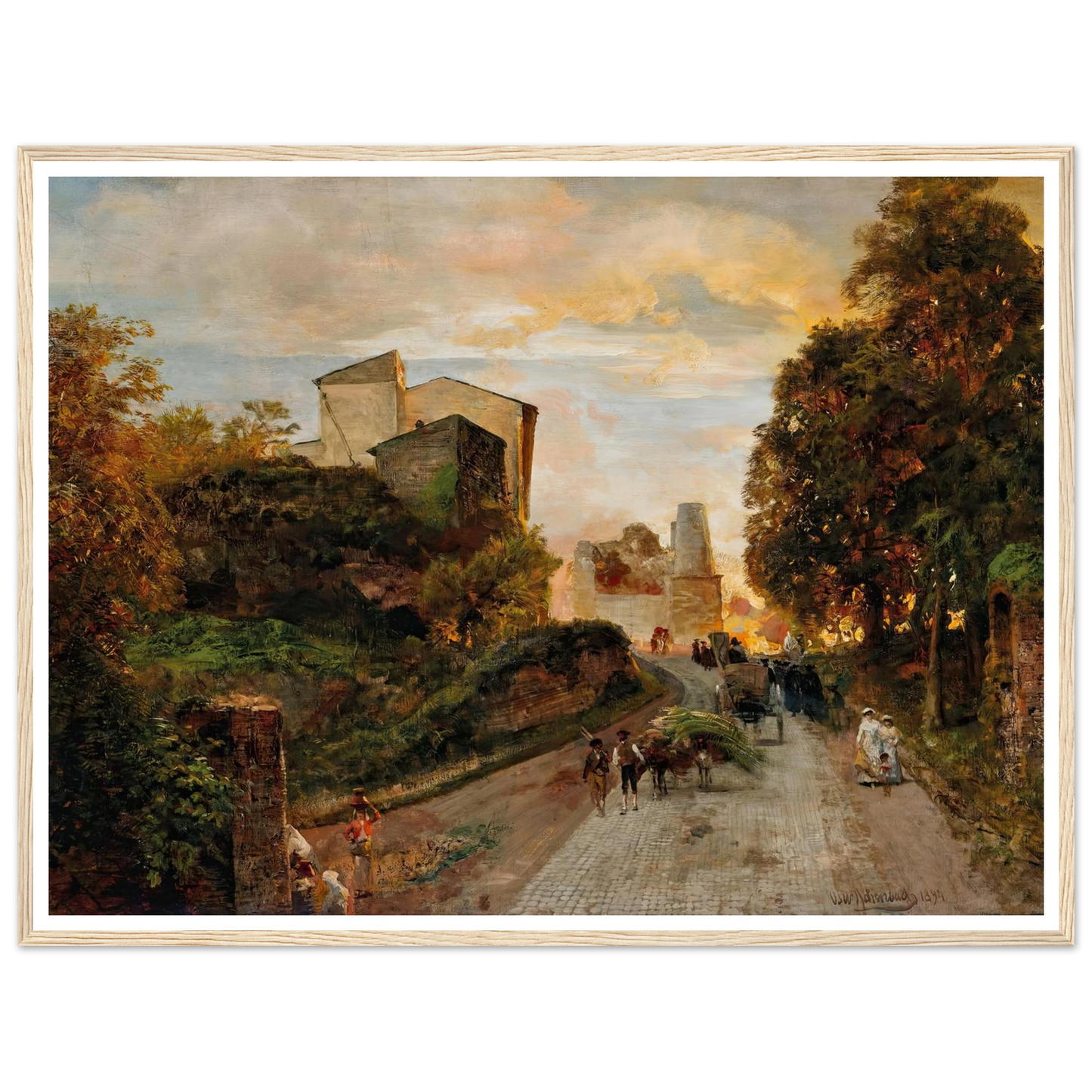 Village street at sunset (1894) Art Print | Oswald Achenbach - Framed Poster - 30x40 cm / 12x16″ - Black frame