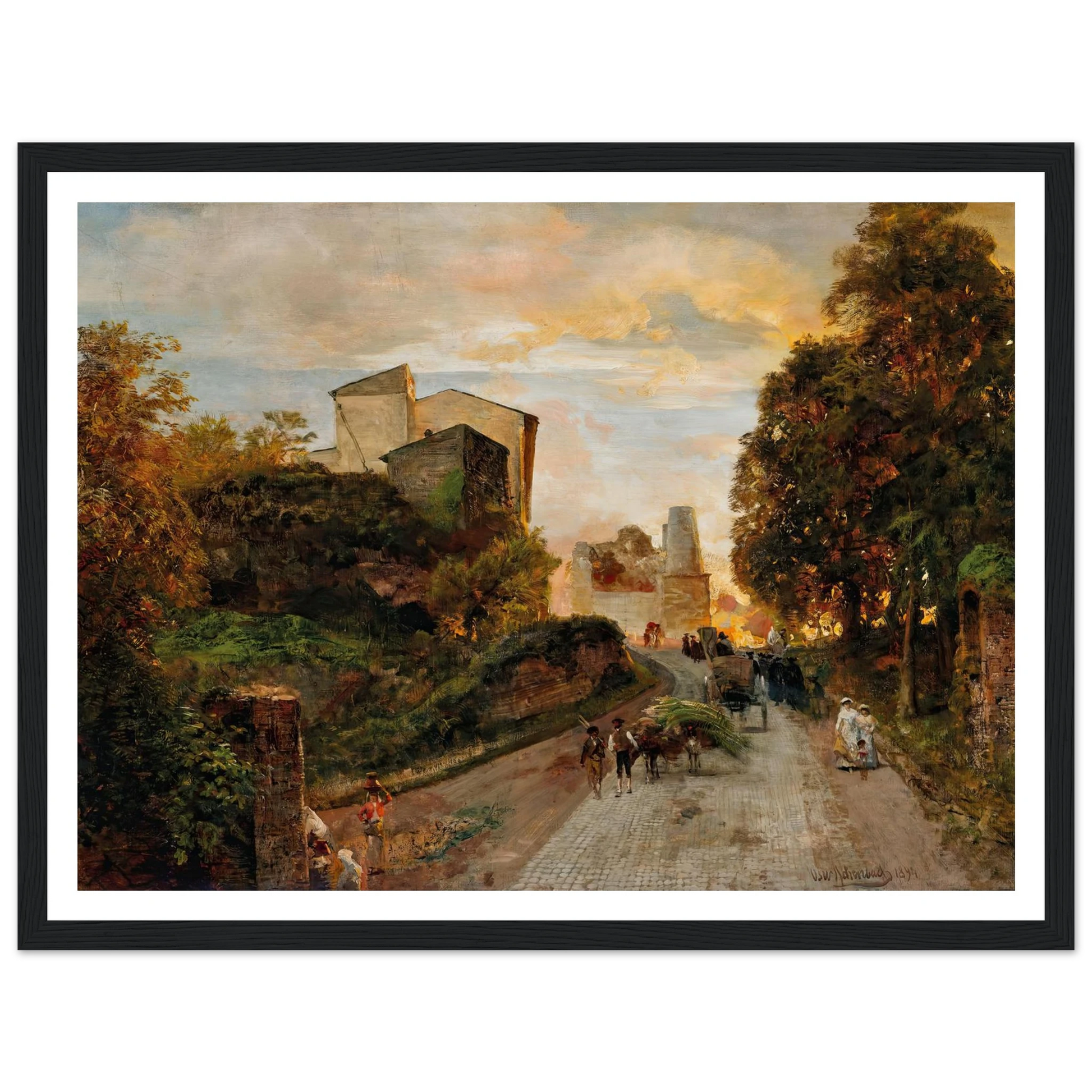 Village street at sunset (1894) Art Print | Oswald Achenbach - Framed Poster - 30x40 cm / 12x16″ - Black frame
