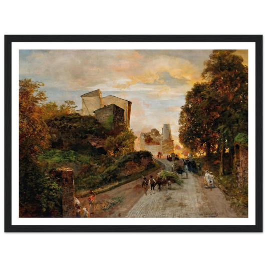Village street at sunset (1894) Art Print | Oswald Achenbach - Framed Poster - 30x40 cm / 12x16″ - Black frame