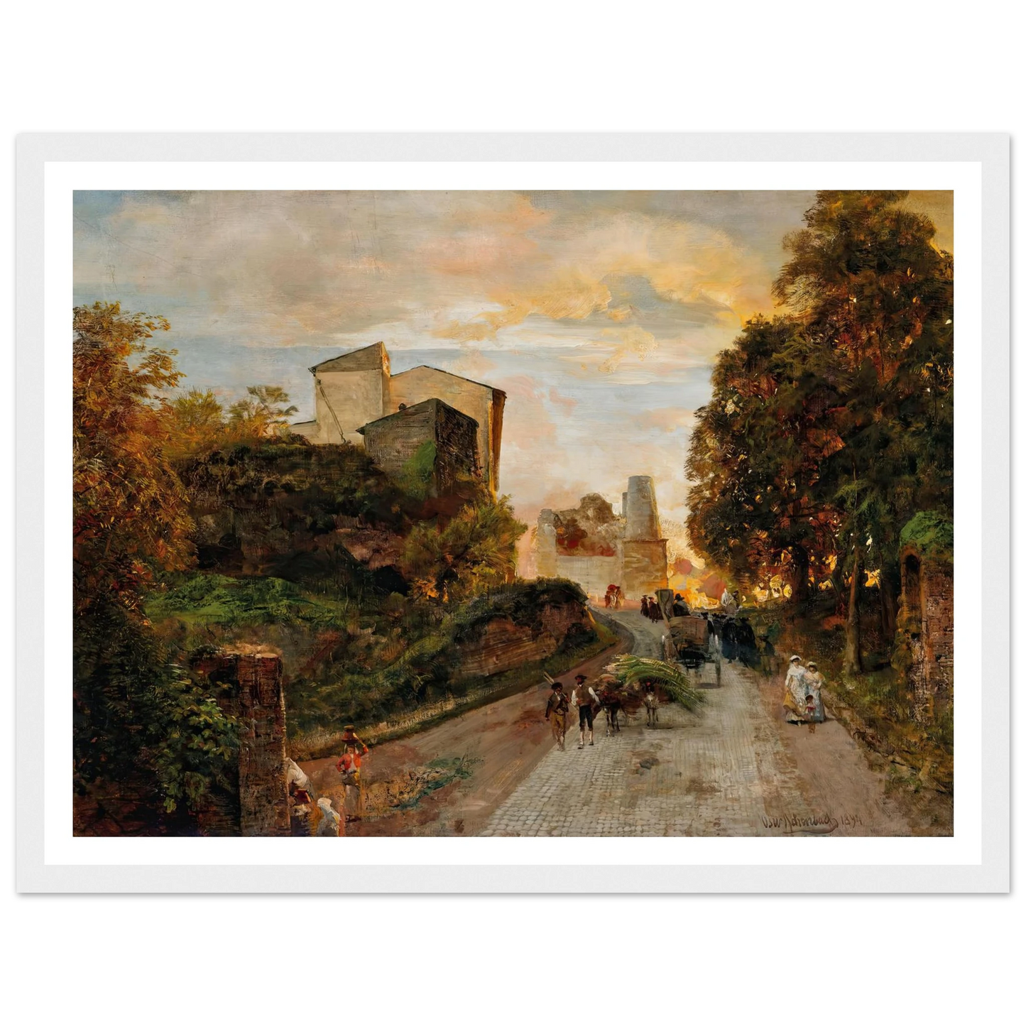 Village street at sunset (1894) Art Print | Oswald Achenbach - Framed Poster - 30x40 cm / 12x16″ - Black frame