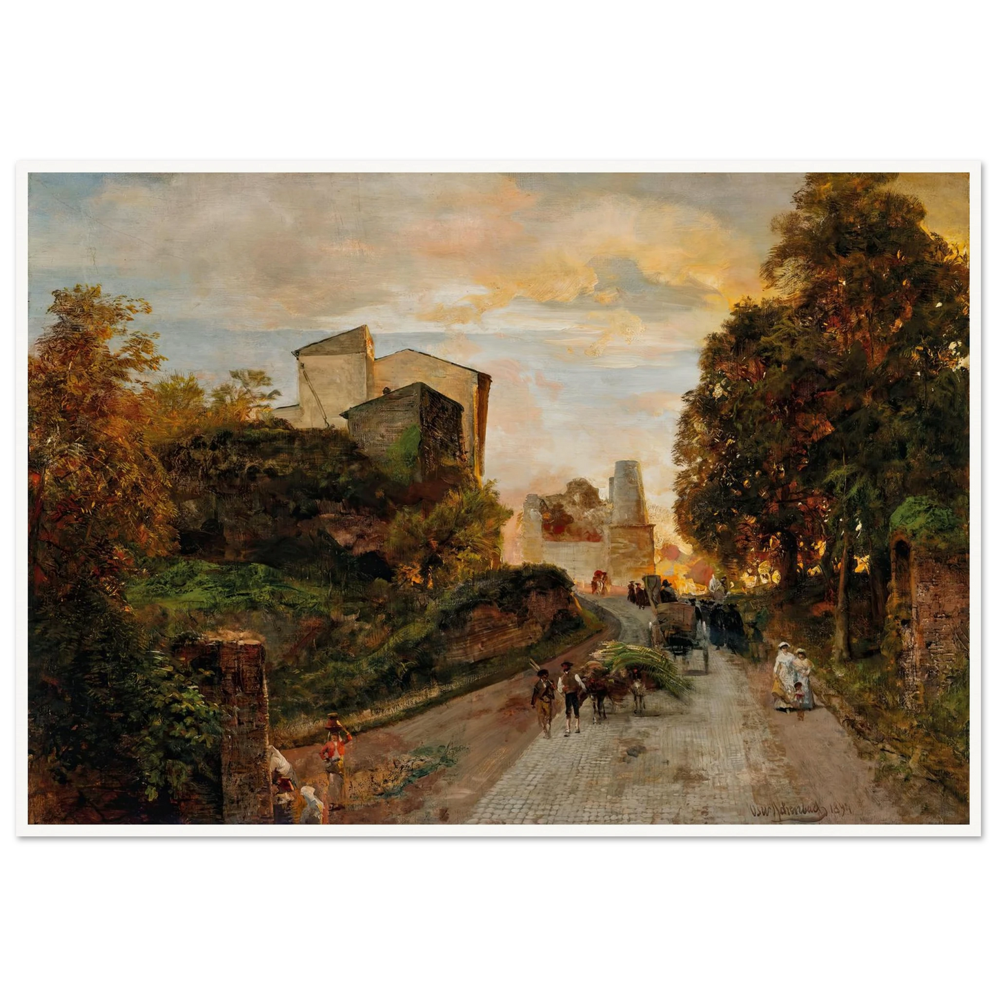 Village street at sunset (1894) Art Print | Oswald Achenbach - Framed Poster - 30x40 cm / 12x16″ - Black frame