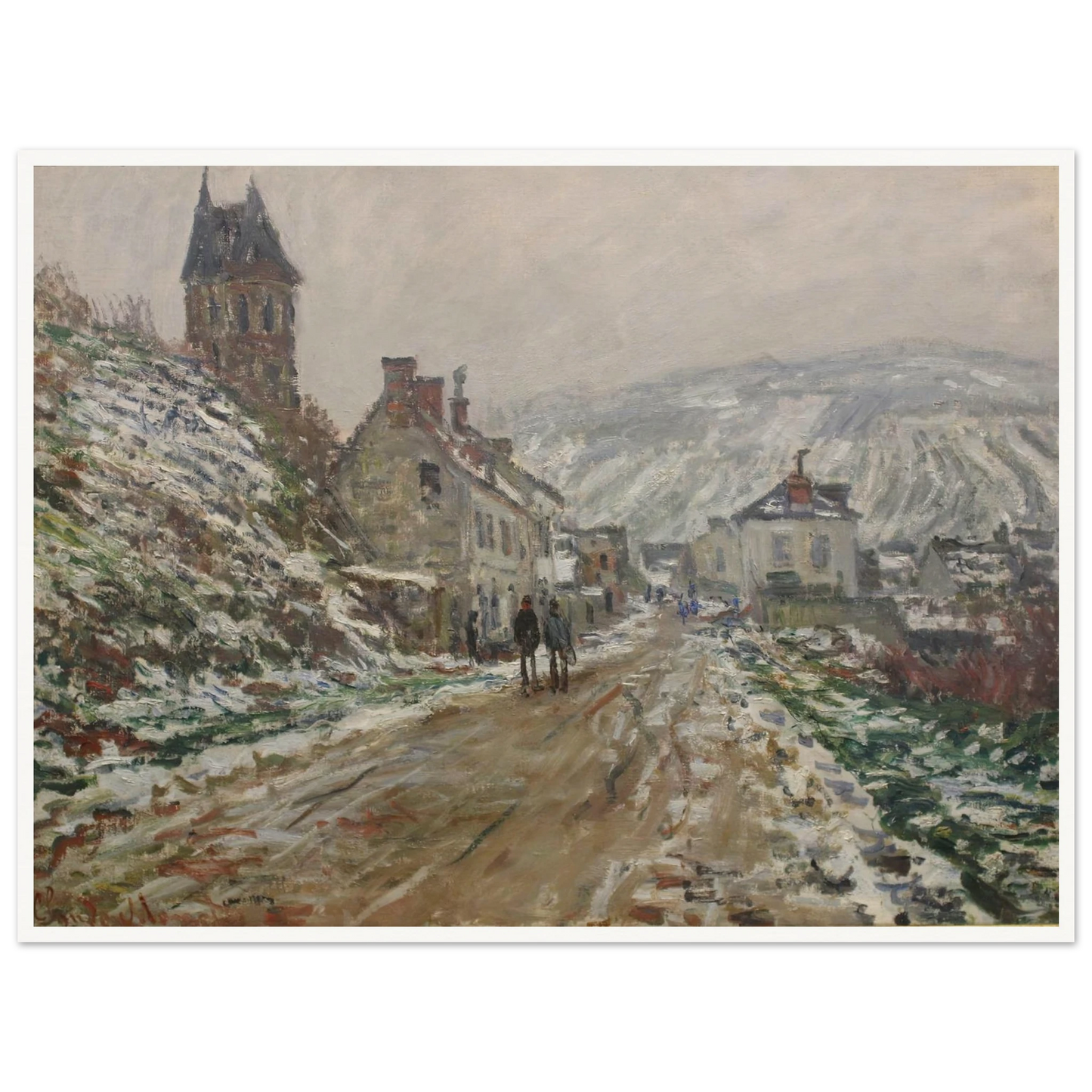 Village Street, Vétheuil (1879) Art Print | Claude Monet - Framed Poster - 30x40 cm / 12x16″ - Black frame