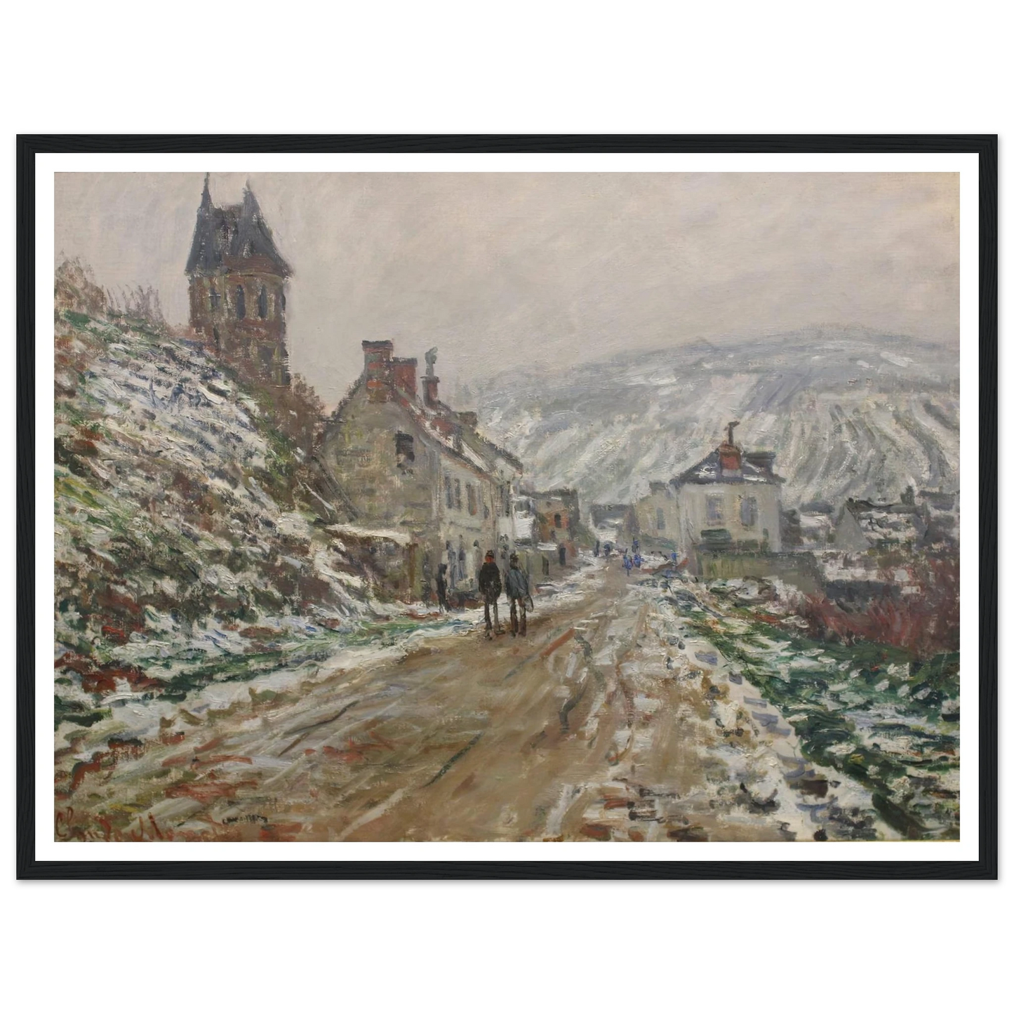 Village Street, Vétheuil (1879) Art Print | Claude Monet - Framed Poster - 30x40 cm / 12x16″ - Black frame