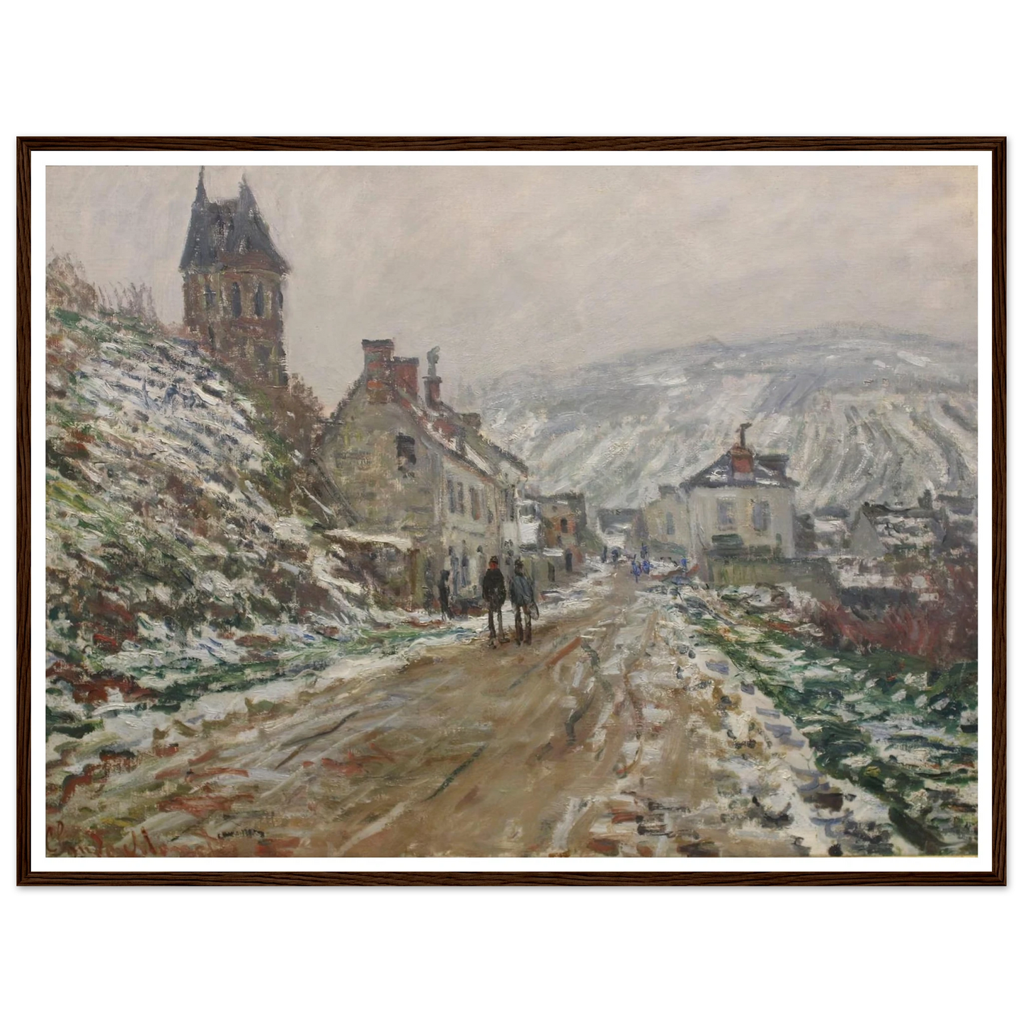 Village Street, Vétheuil (1879) Art Print | Claude Monet - Framed Poster - 30x40 cm / 12x16″ - Black frame